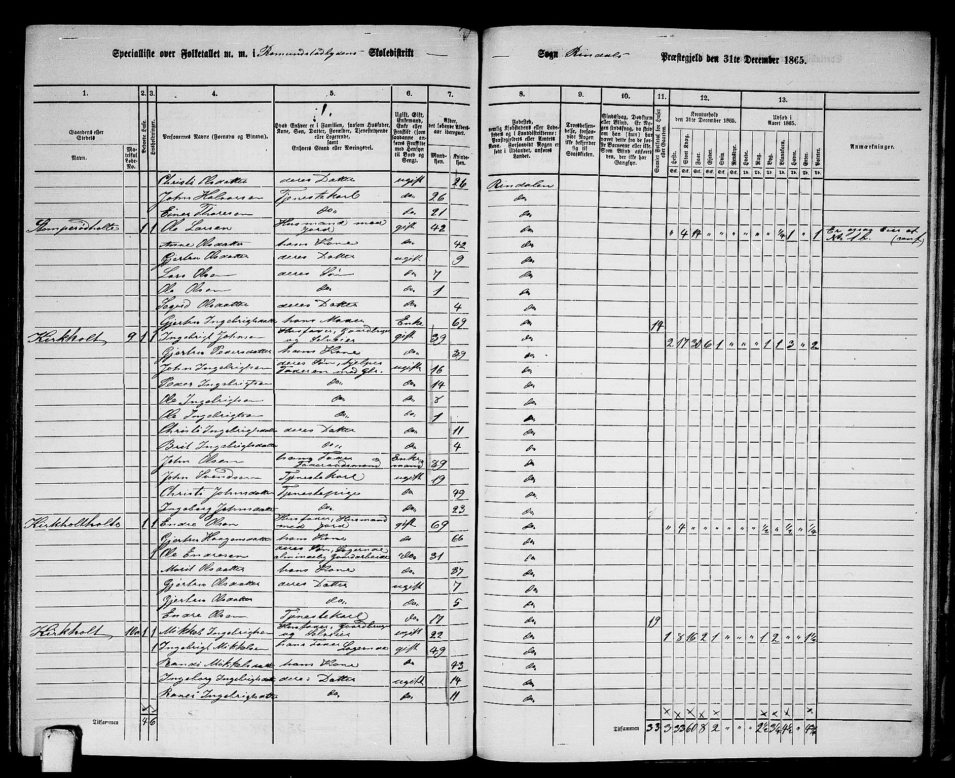 RA, 1865 census for Rindal, 1865, p. 72