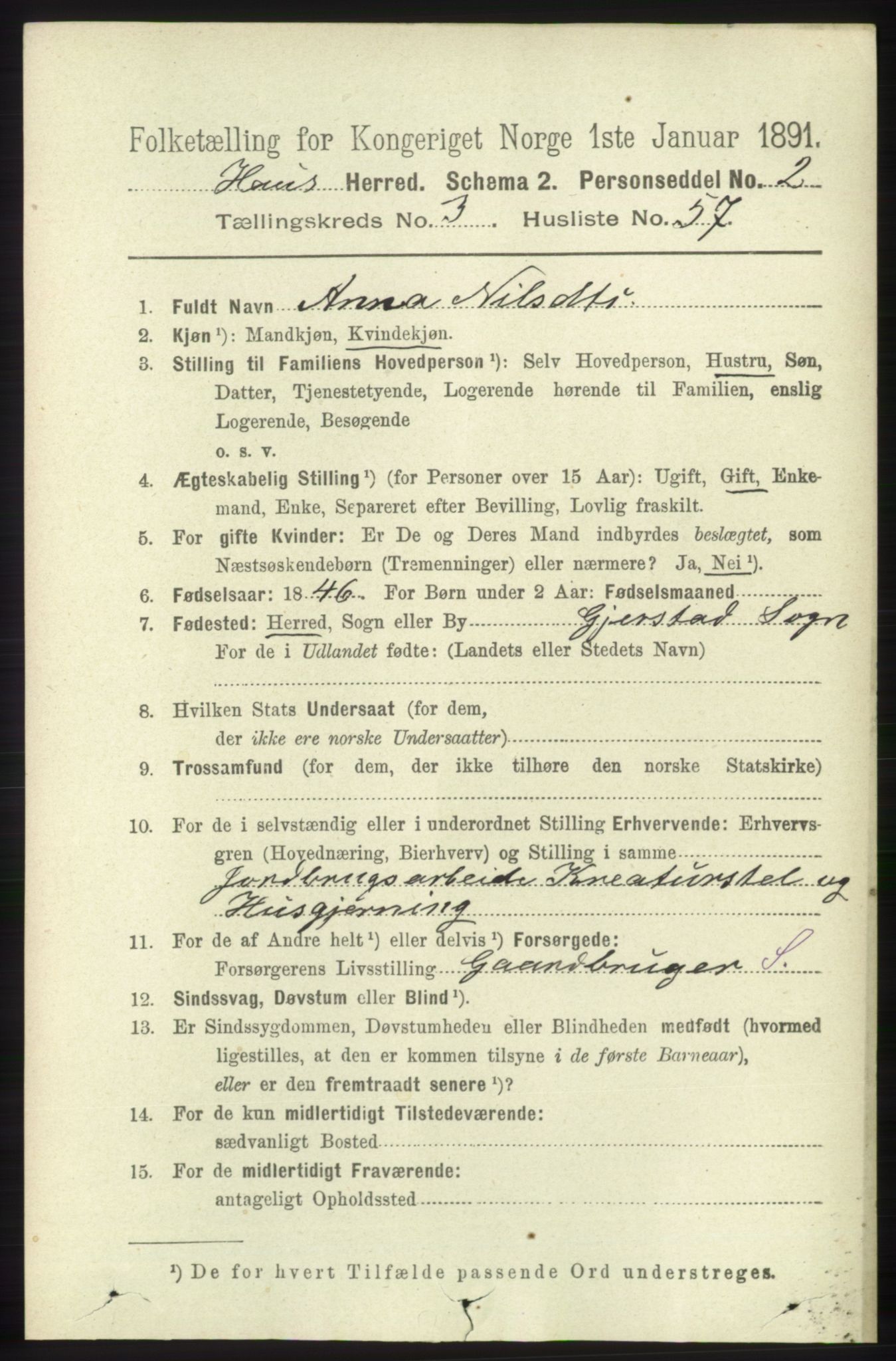 RA, 1891 census for 1250 Haus, 1891, p. 1322