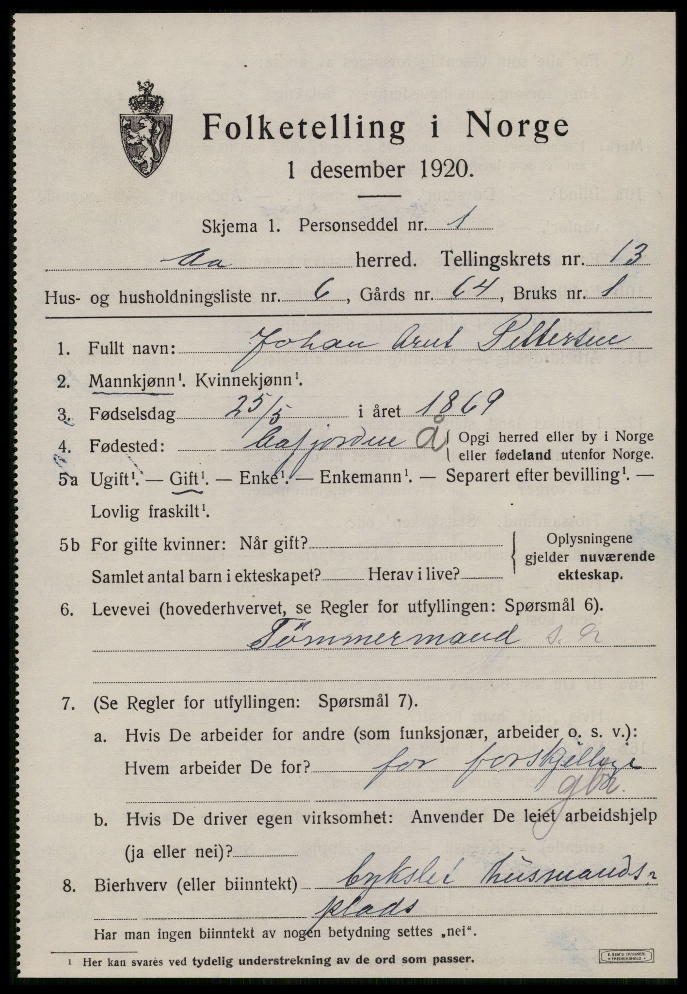 SAT, 1920 census for Å, 1920, p. 5564