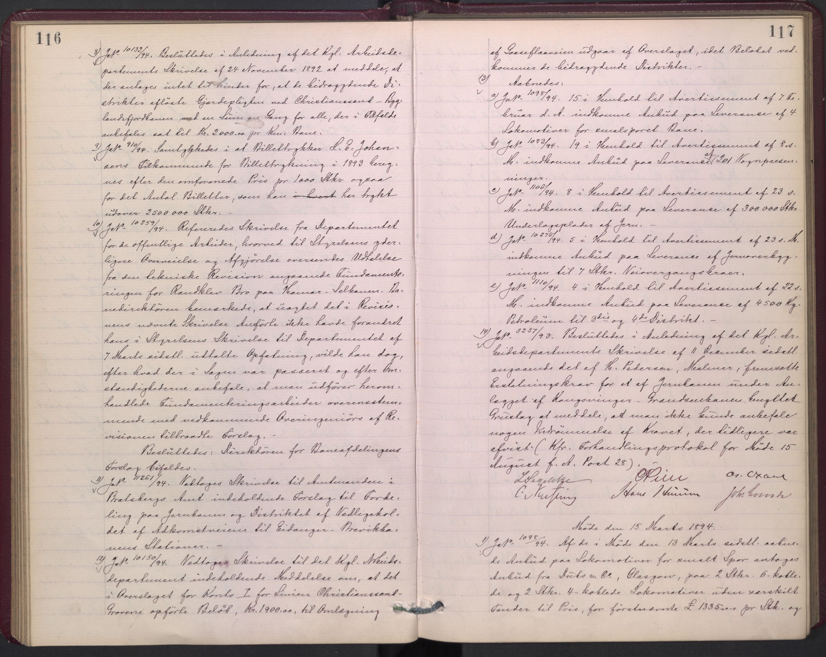 Norges statsbaner, Administrasjons- økonomi- og personalavdelingen, AV/RA-S-3412/A/Aa/L0002a: Forhandlingsprotokoll, 1893-1895, p. 116-117