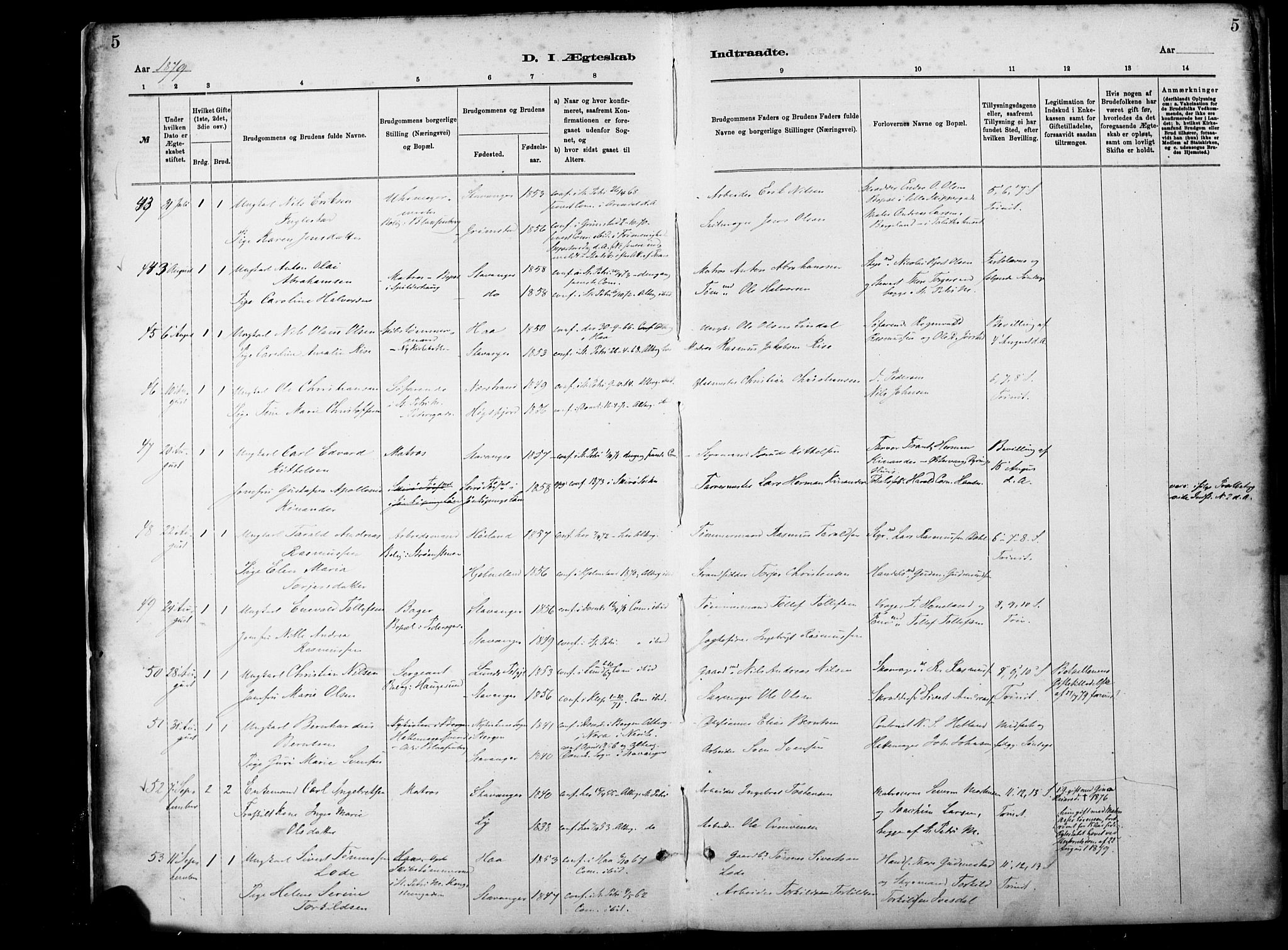 St. Petri sokneprestkontor, AV/SAST-A-101813/001/30/30BA/L0018: Parish register (official) no. A 19, 1879-1900, p. 5