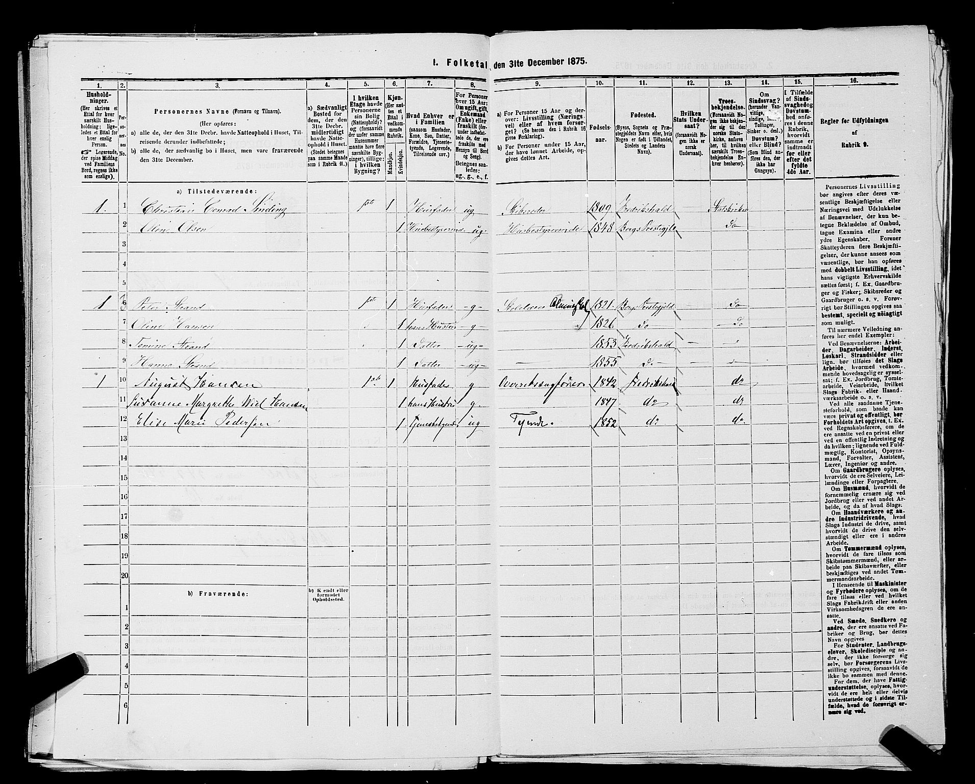 RA, 1875 census for 0101P Fredrikshald, 1875, p. 1087
