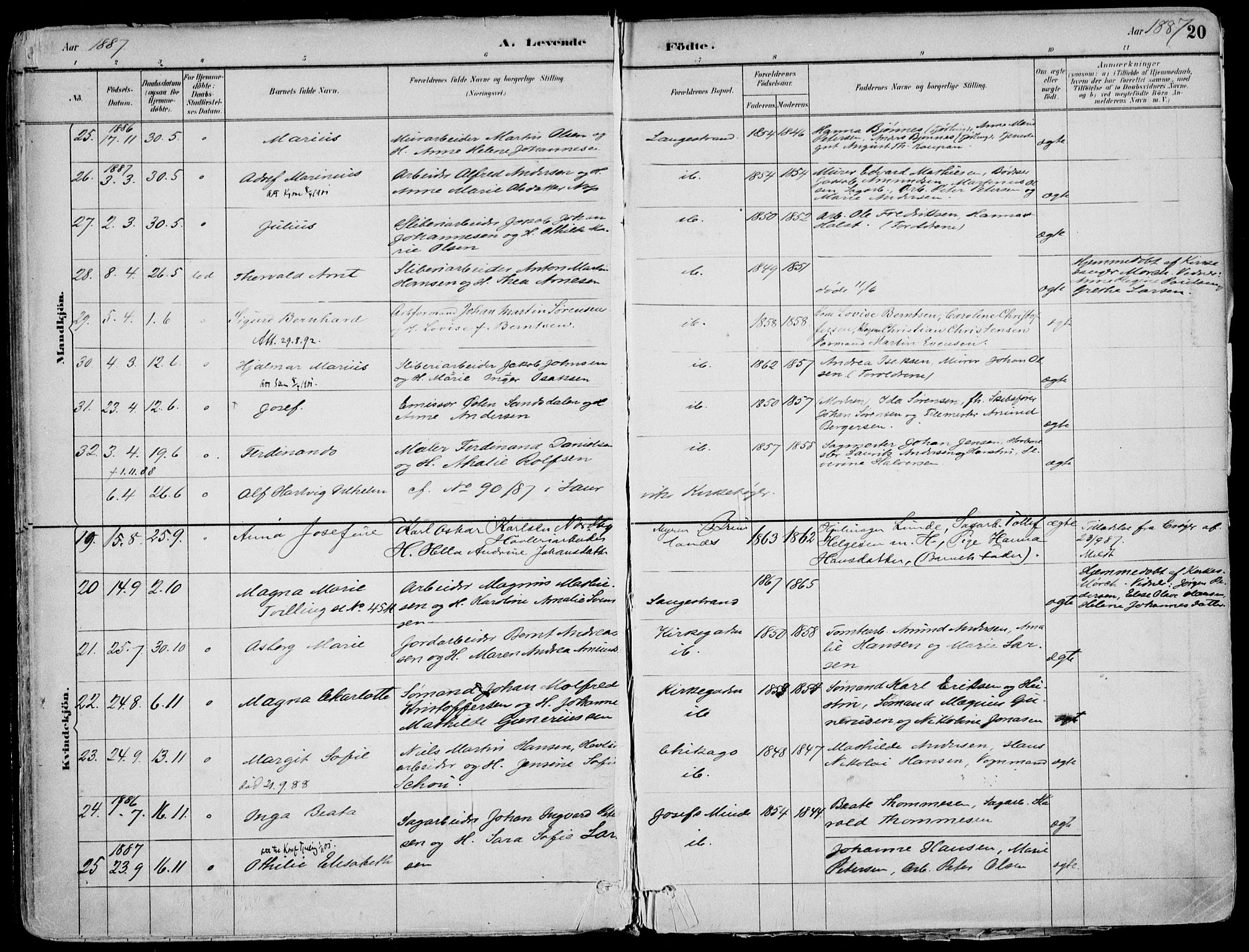 Larvik kirkebøker, AV/SAKO-A-352/F/Fb/L0004: Parish register (official) no. II 4, 1884-1902, p. 20