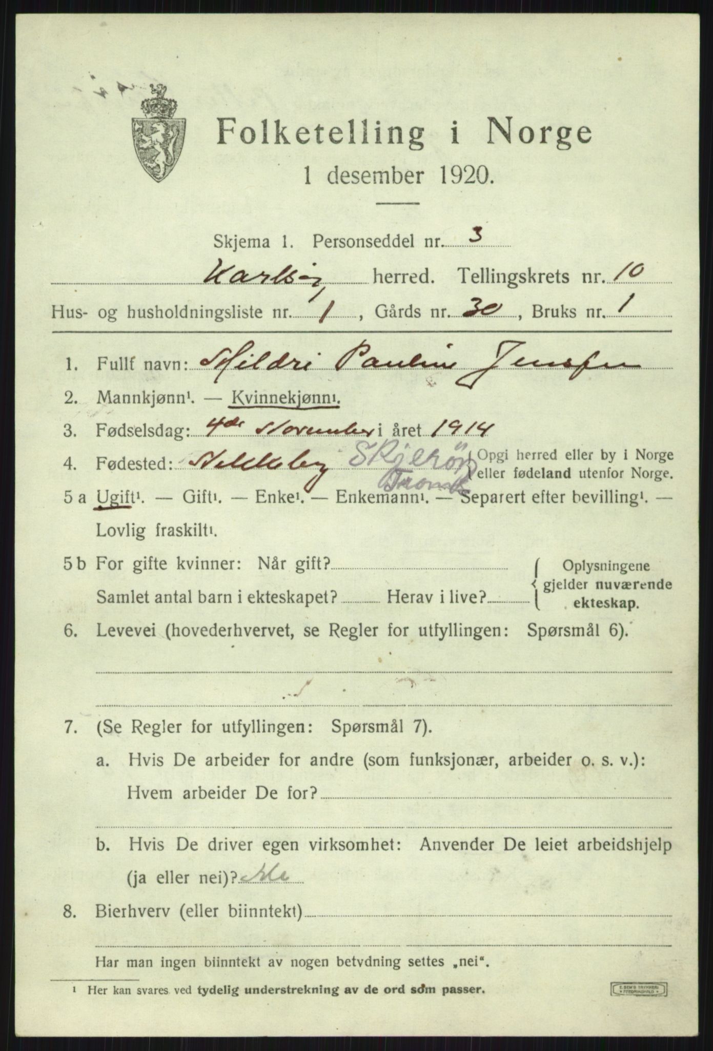 SATØ, 1920 census for Karlsøy, 1920, p. 3785