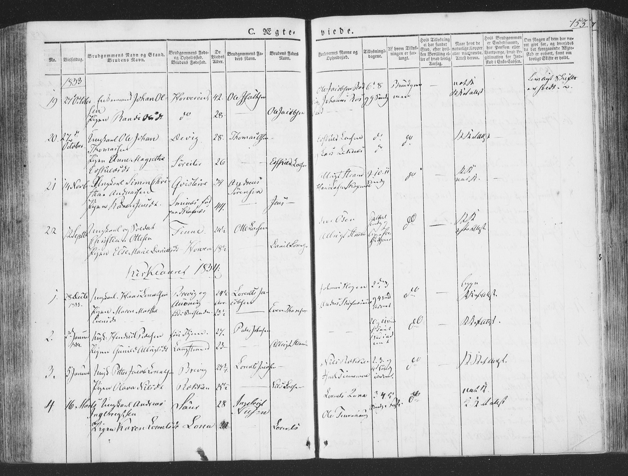 Ministerialprotokoller, klokkerbøker og fødselsregistre - Nord-Trøndelag, AV/SAT-A-1458/780/L0639: Parish register (official) no. 780A04, 1830-1844, p. 153
