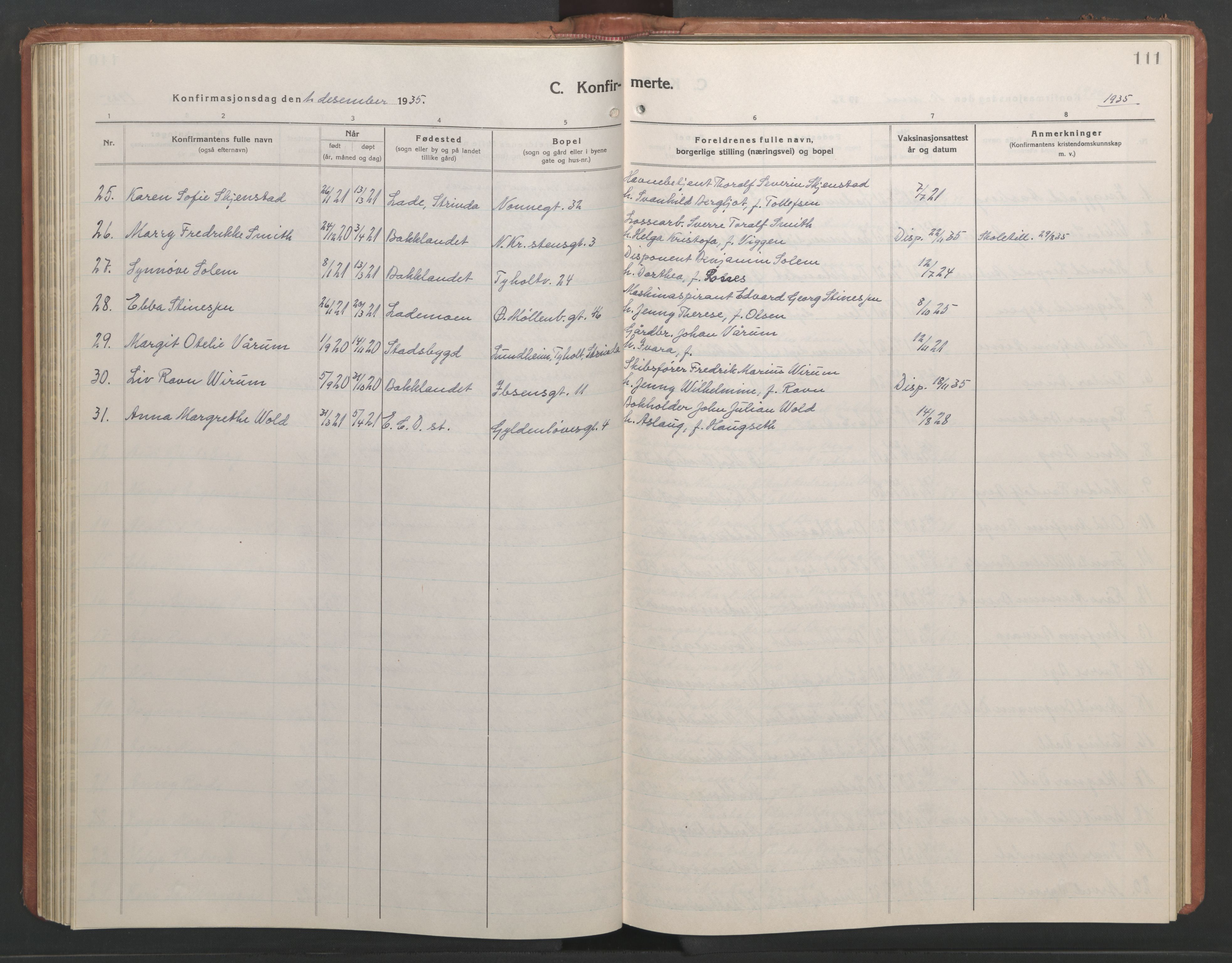 Ministerialprotokoller, klokkerbøker og fødselsregistre - Sør-Trøndelag, SAT/A-1456/604/L0228: Parish register (copy) no. 604C11, 1928-1950, p. 111