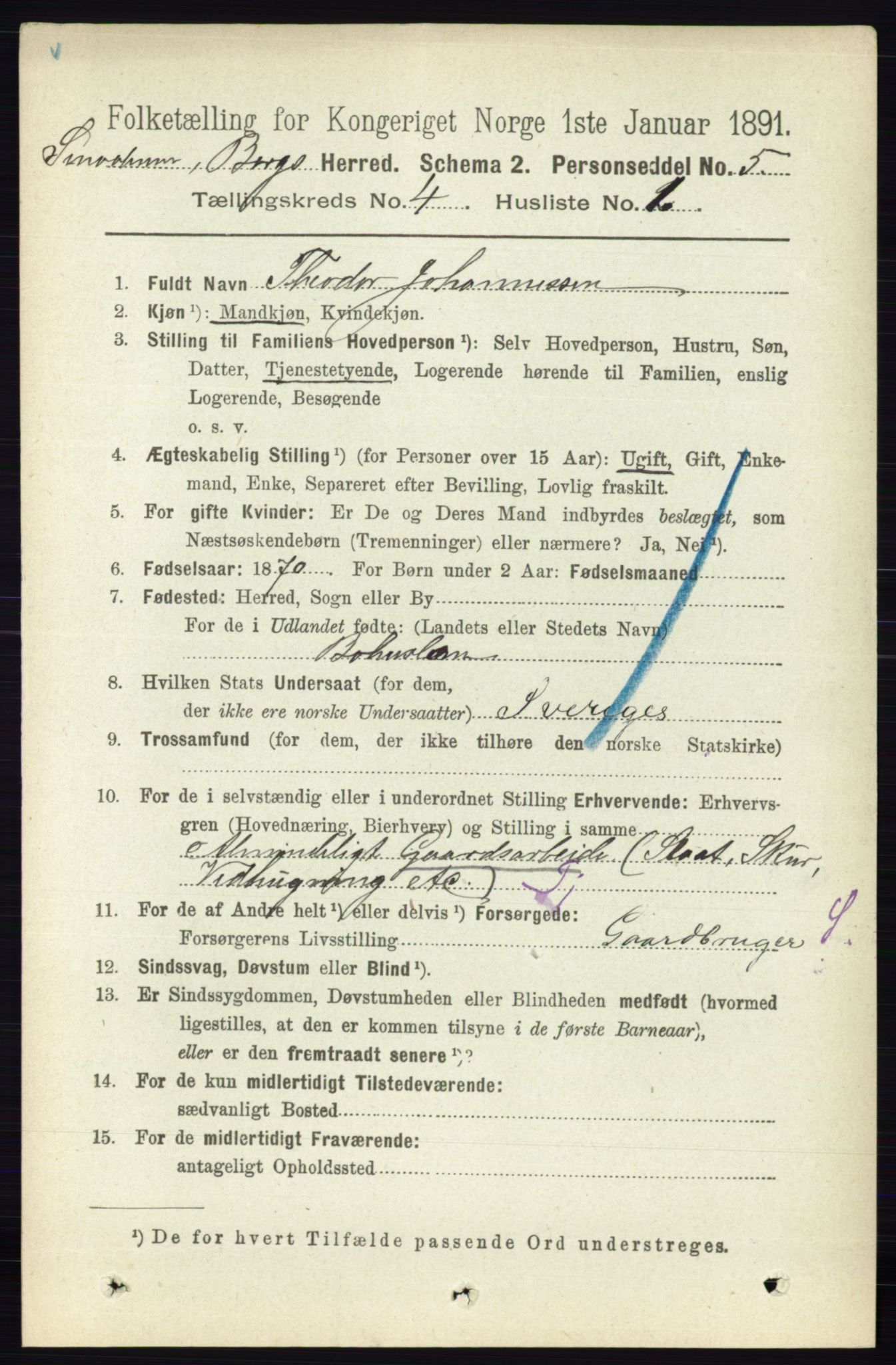 RA, 1891 census for 0116 Berg, 1891, p. 2817