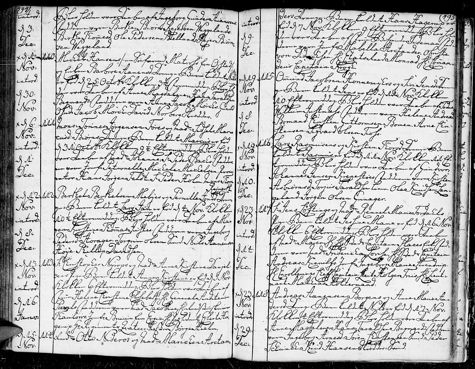 Kristiansand domprosti, AV/SAK-1112-0006/F/Fa/L0002: Parish register (official) no. A 2, 1755-1778, p. 494-495