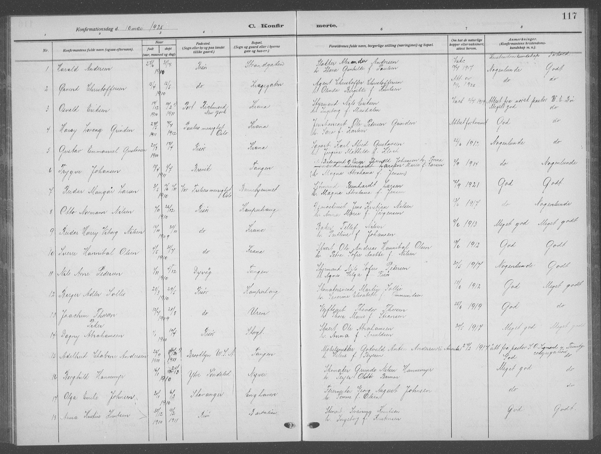 Risør sokneprestkontor, AV/SAK-1111-0035/F/Fb/L0009: Parish register (copy) no. B 9, 1922-1939, p. 117