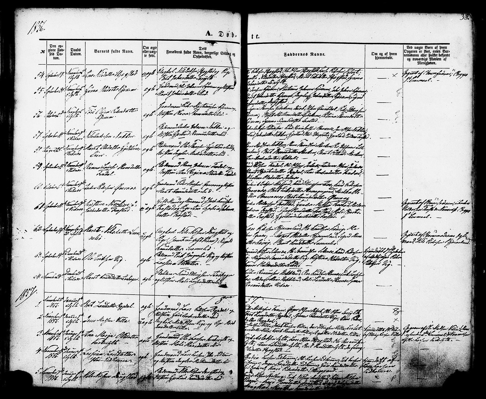 Ministerialprotokoller, klokkerbøker og fødselsregistre - Møre og Romsdal, SAT/A-1454/539/L0529: Parish register (official) no. 539A02, 1848-1872, p. 38
