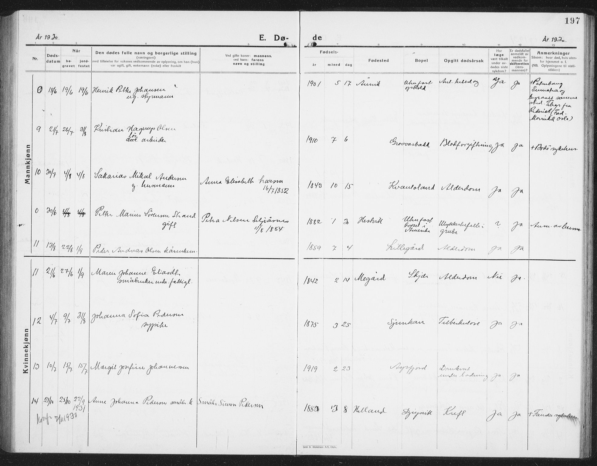 Ministerialprotokoller, klokkerbøker og fødselsregistre - Nordland, AV/SAT-A-1459/854/L0788: Parish register (copy) no. 854C04, 1926-1940, p. 197