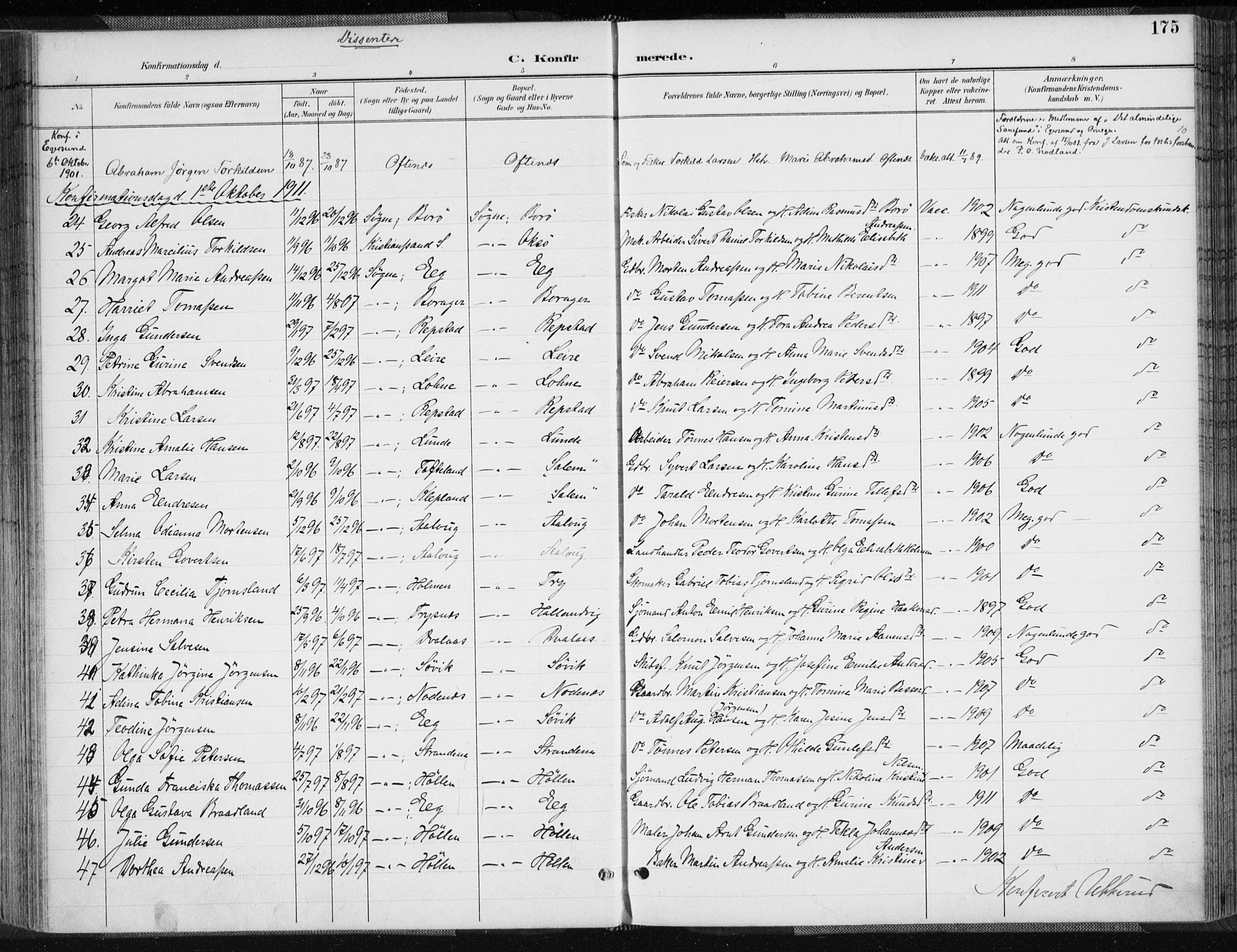 Søgne sokneprestkontor, AV/SAK-1111-0037/F/Fa/Fab/L0013: Parish register (official) no. A 13, 1892-1911, p. 175