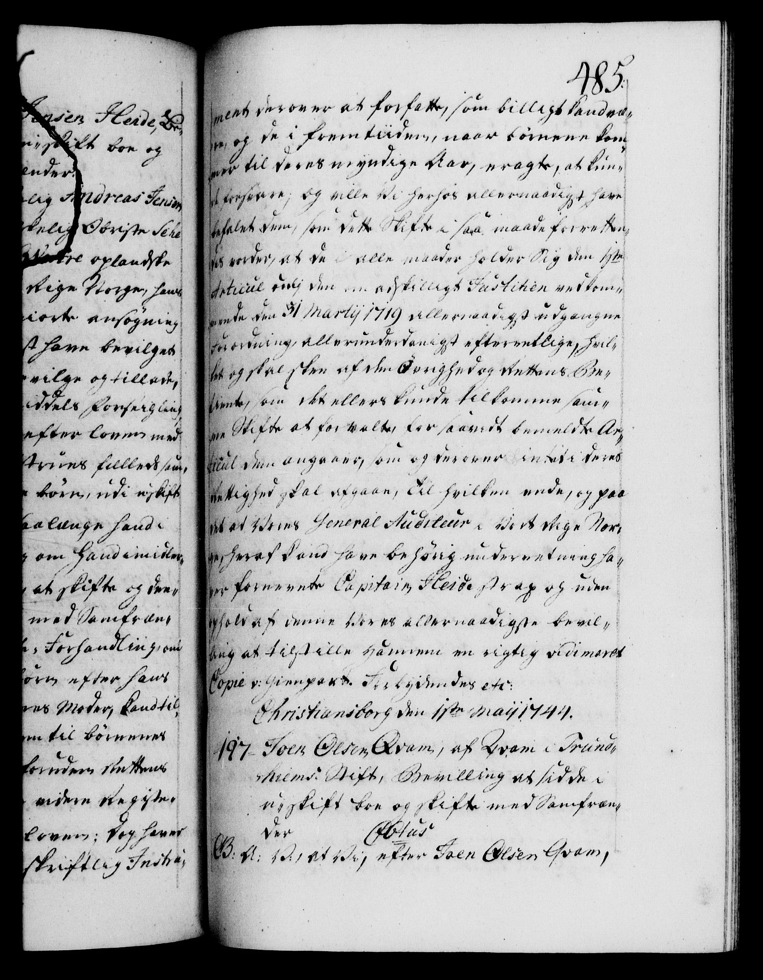 Danske Kanselli 1572-1799, AV/RA-EA-3023/F/Fc/Fca/Fcaa/L0033: Norske registre, 1743-1744, p. 485a