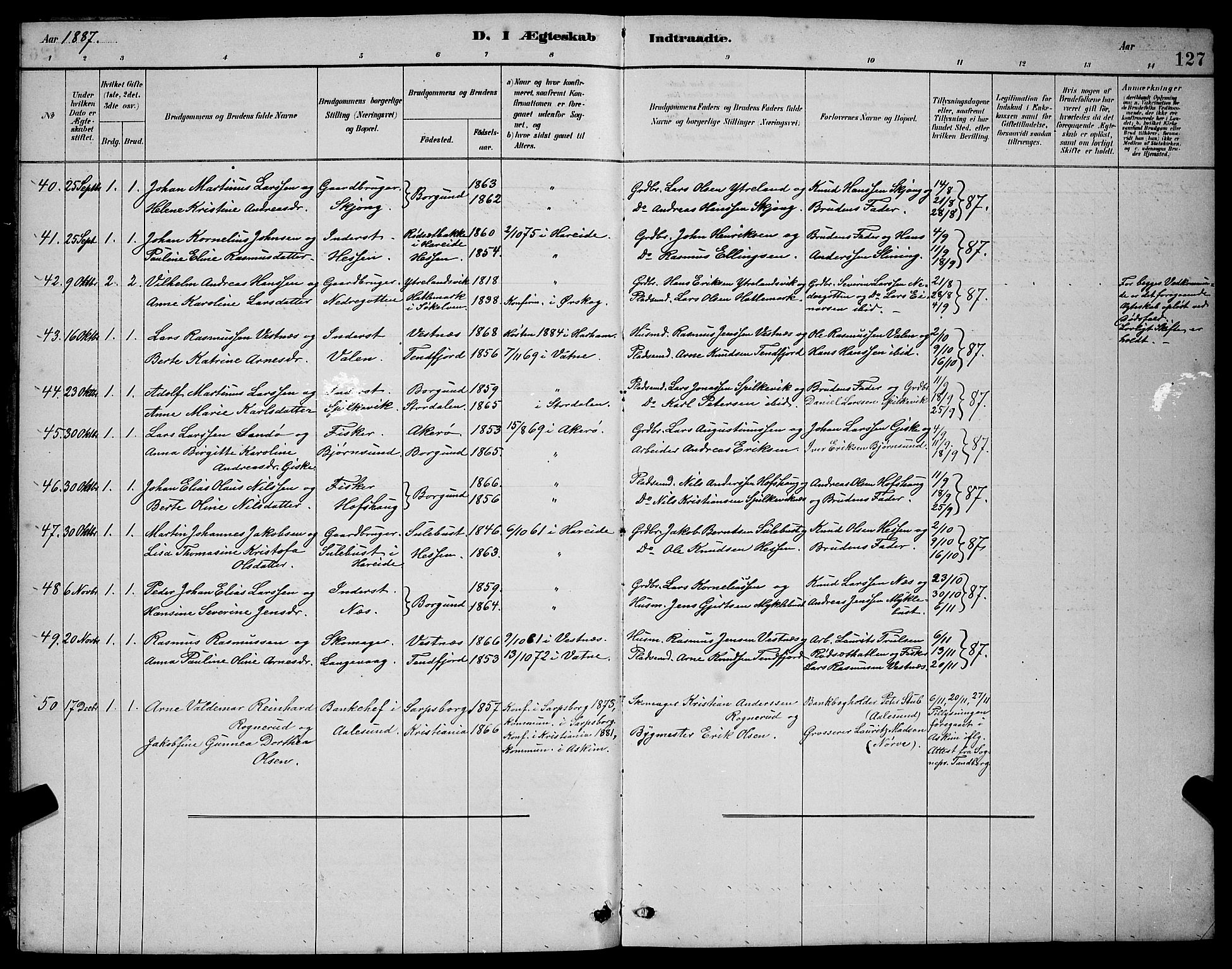 Ministerialprotokoller, klokkerbøker og fødselsregistre - Møre og Romsdal, SAT/A-1454/528/L0430: Parish register (copy) no. 528C11, 1884-1899, p. 127