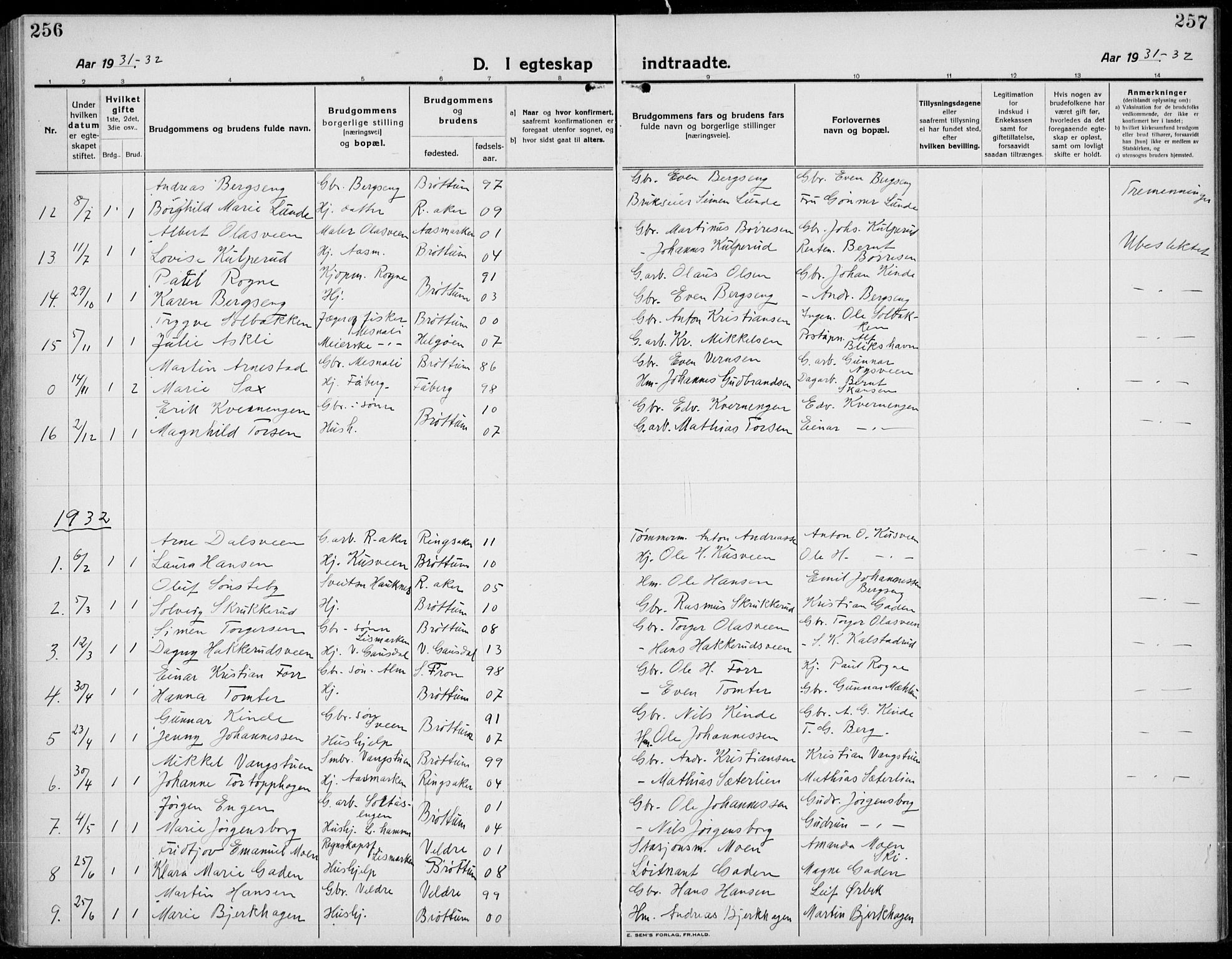 Brøttum prestekontor, AV/SAH-PREST-016/L/La/L0001: Parish register (copy) no. 1, 1921-1941, p. 256-257