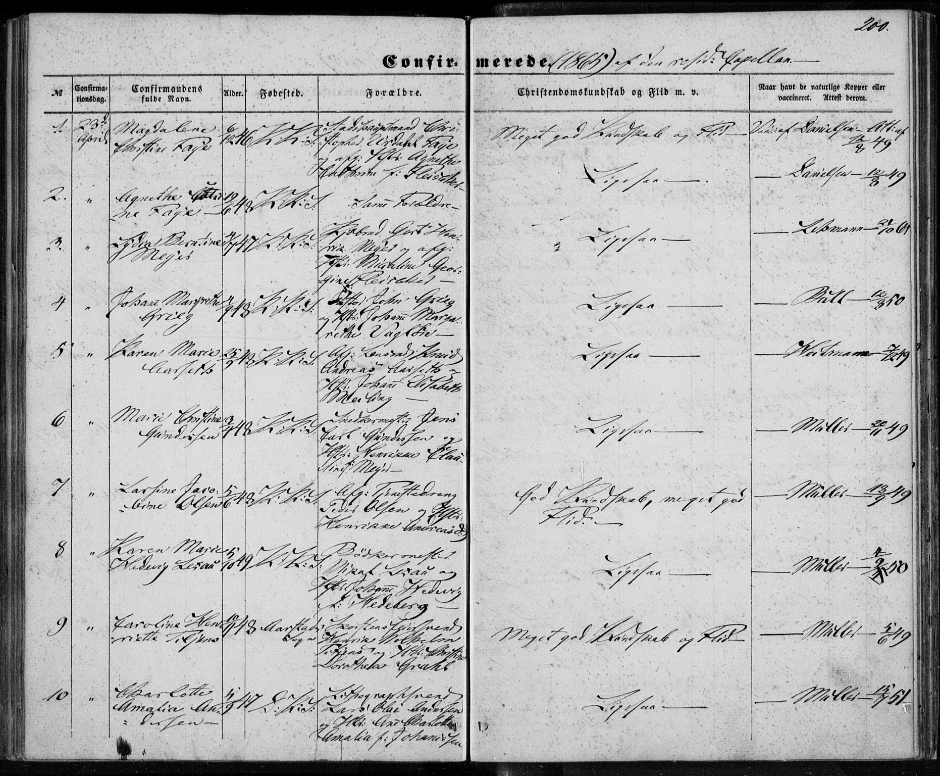 Korskirken sokneprestembete, SAB/A-76101/H/Haa/L0027: Parish register (official) no. C 3, 1854-1868, p. 200