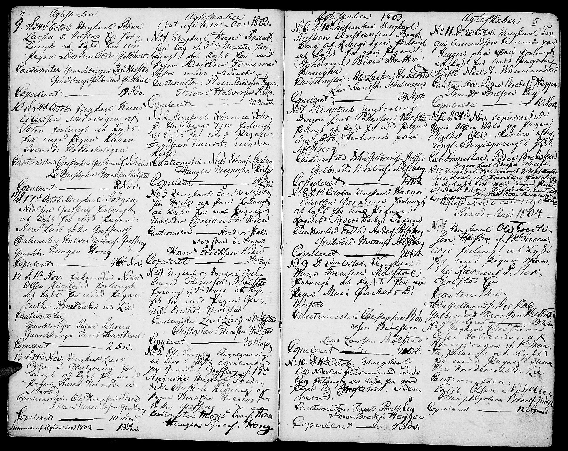 Nes prestekontor, Hedmark, SAH/PREST-020/K/Ka/L0001: Parish register (official) no. 1, 1802-1814, p. 4-5