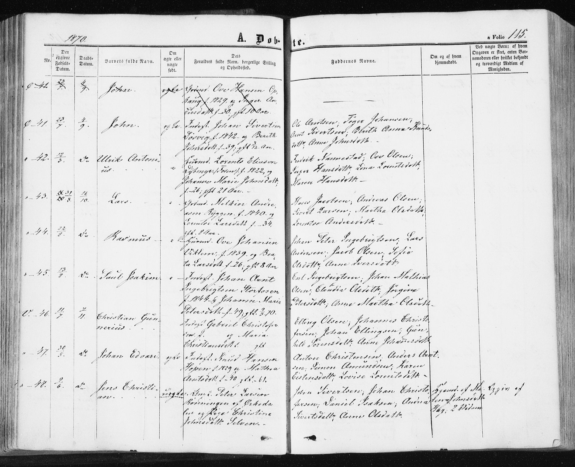 Ministerialprotokoller, klokkerbøker og fødselsregistre - Sør-Trøndelag, SAT/A-1456/659/L0737: Parish register (official) no. 659A07, 1857-1875, p. 115