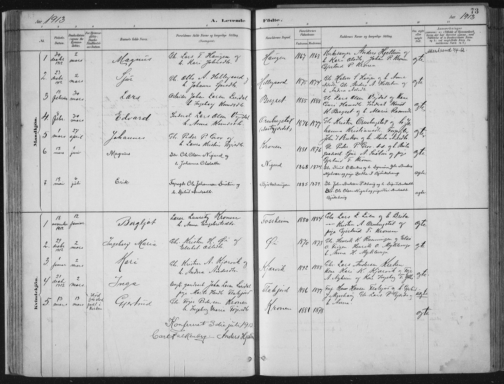 Jostedal sokneprestembete, SAB/A-80601/H/Haa/Haab/L0001: Parish register (official) no. B 1, 1887-1914, p. 73