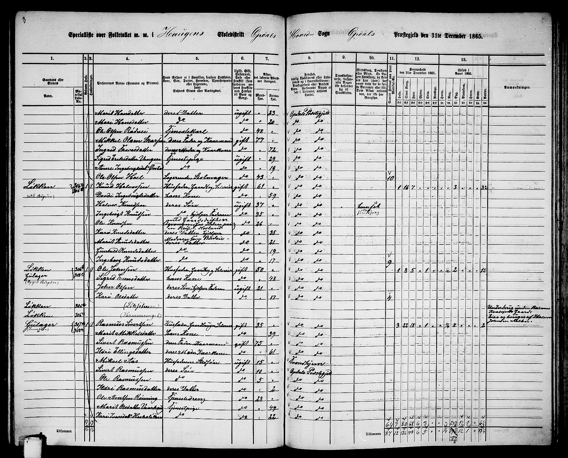 RA, 1865 census for Oppdal, 1865, p. 152