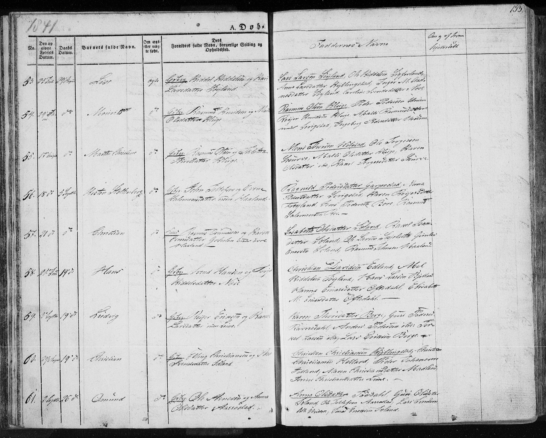 Lye sokneprestkontor, AV/SAST-A-101794/001/30BA/L0004: Parish register (official) no. A 4, 1826-1841, p. 153