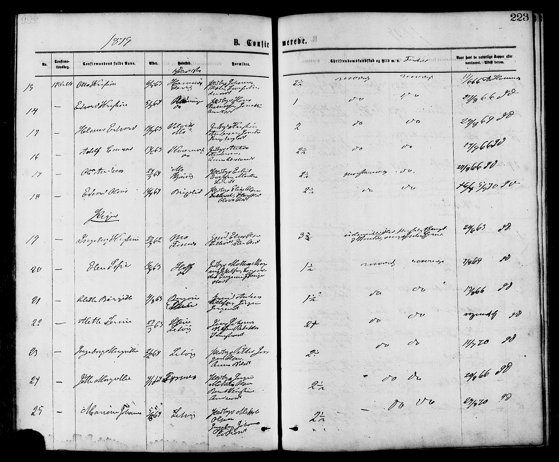 Ministerialprotokoller, klokkerbøker og fødselsregistre - Nord-Trøndelag, SAT/A-1458/773/L0616: Parish register (official) no. 773A07, 1870-1887, p. 223