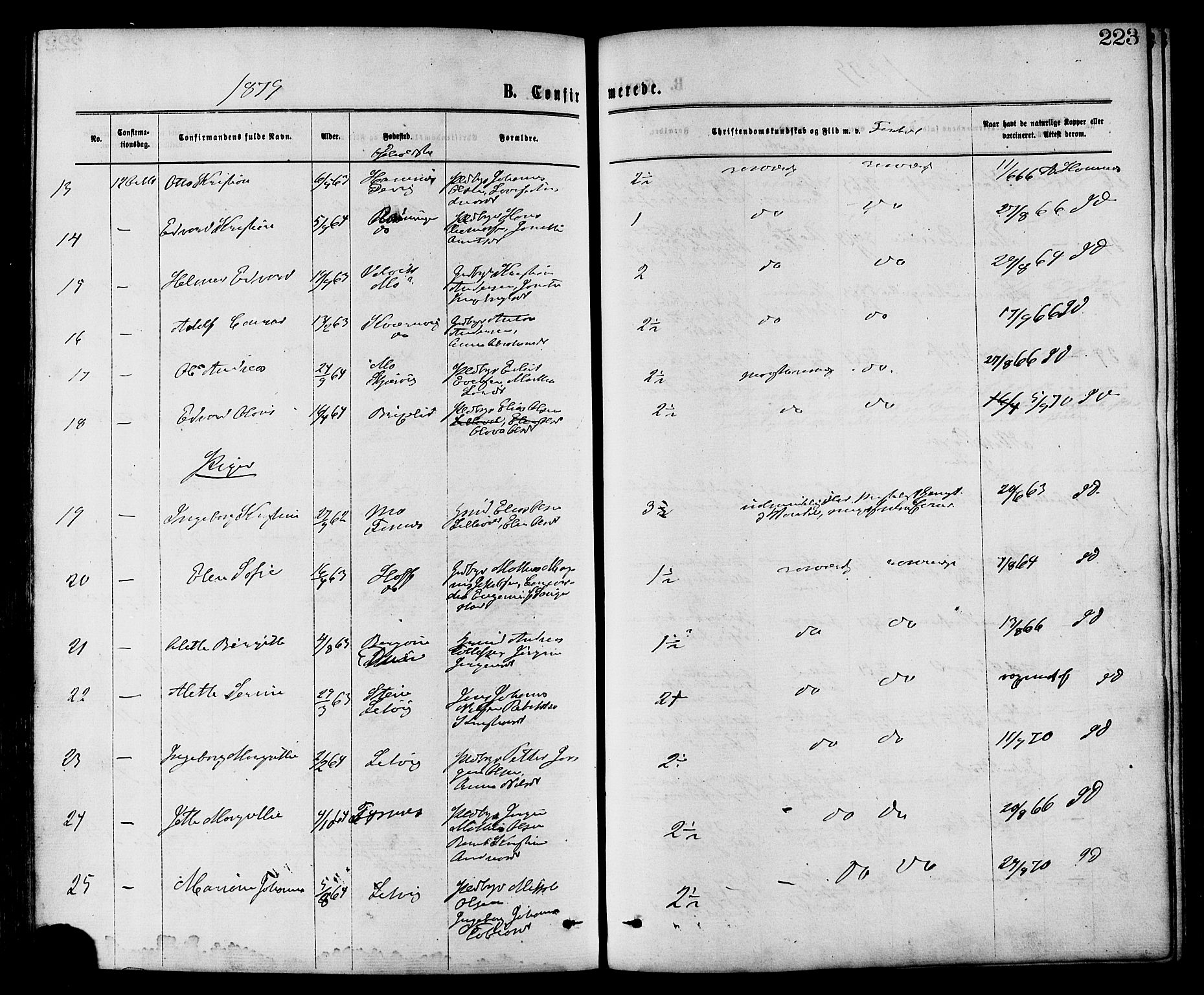 Ministerialprotokoller, klokkerbøker og fødselsregistre - Nord-Trøndelag, AV/SAT-A-1458/773/L0616: Parish register (official) no. 773A07, 1870-1887, p. 223