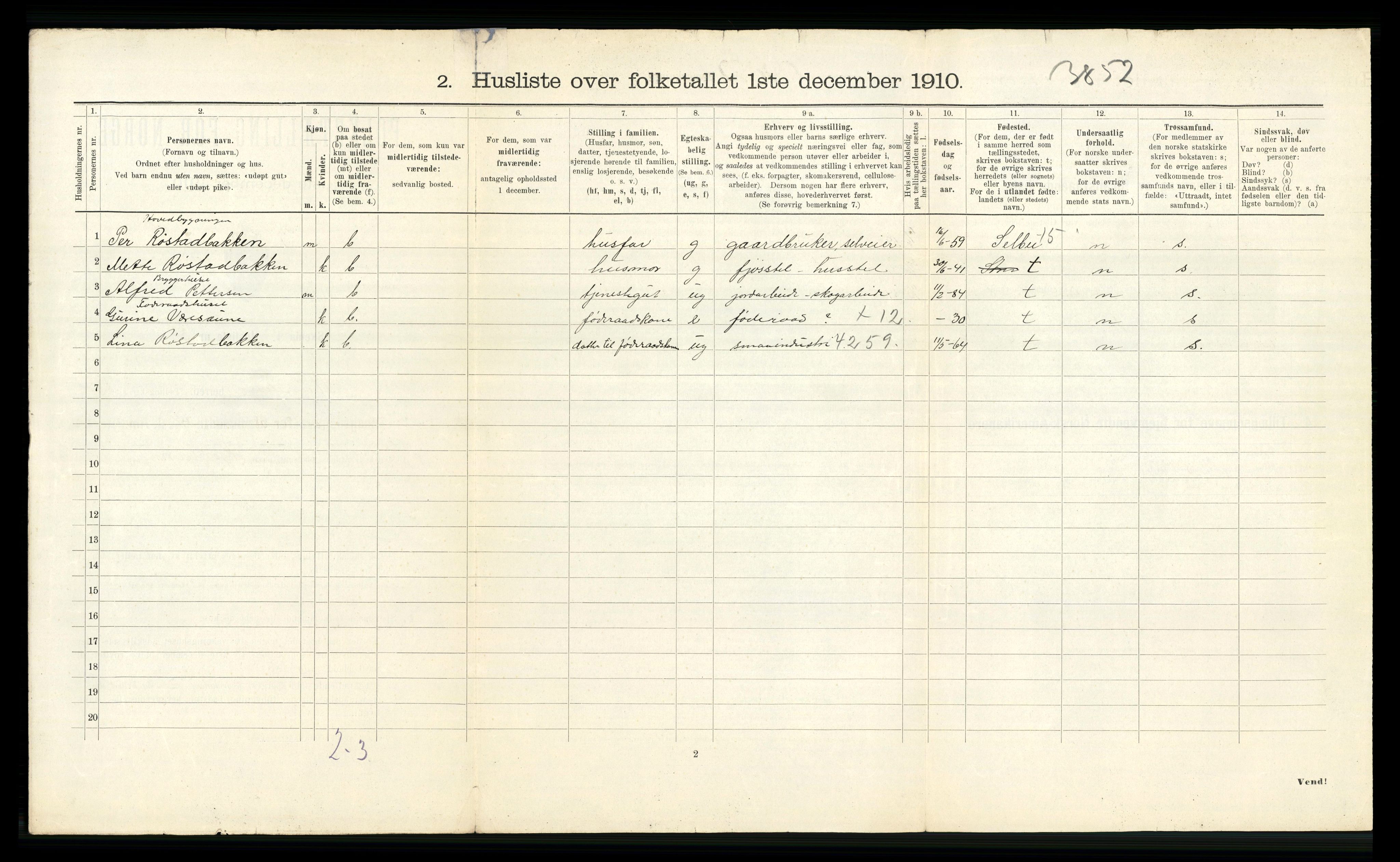 RA, 1910 census for Strinda, 1910, p. 733