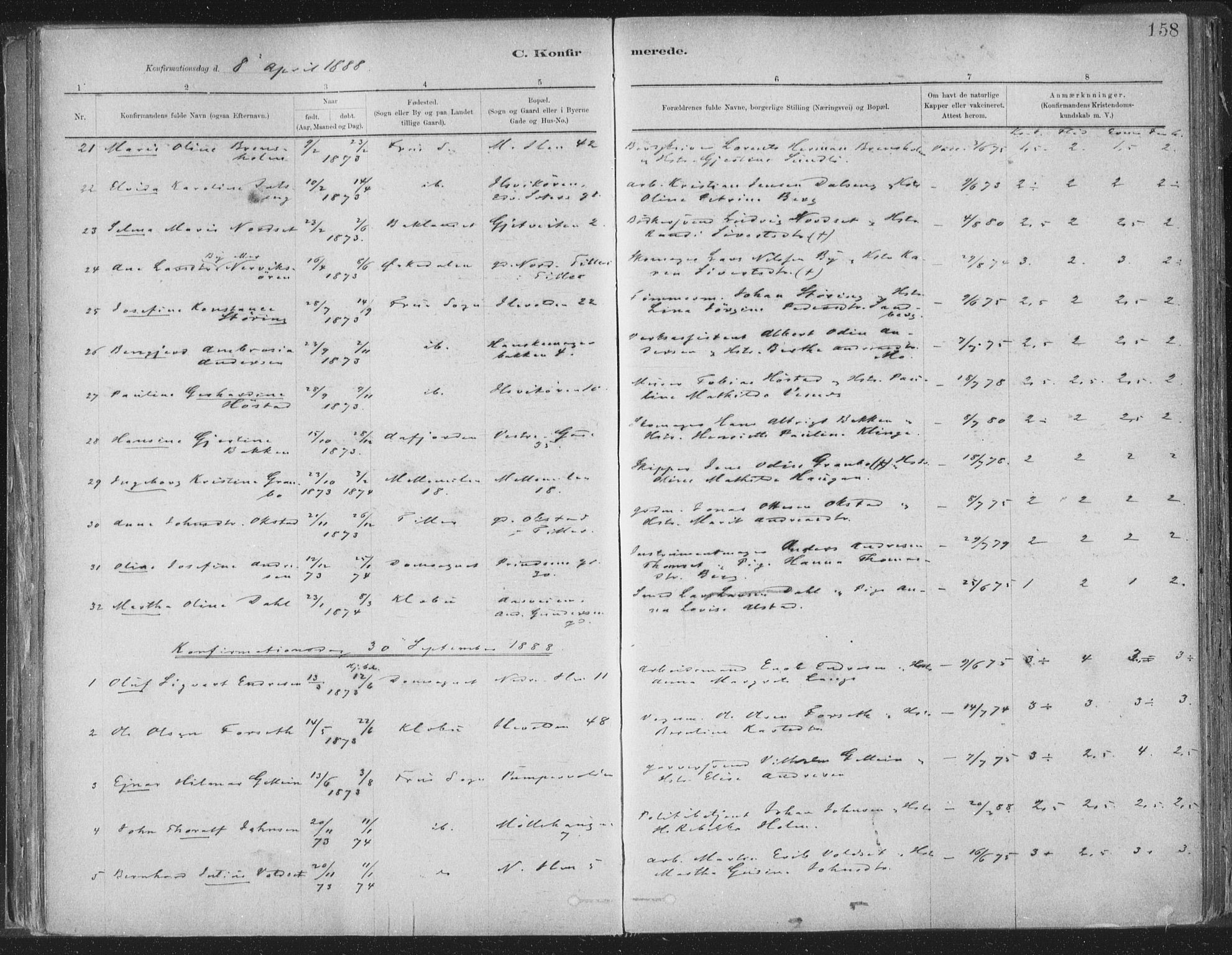 Ministerialprotokoller, klokkerbøker og fødselsregistre - Sør-Trøndelag, SAT/A-1456/603/L0162: Parish register (official) no. 603A01, 1879-1895, p. 158