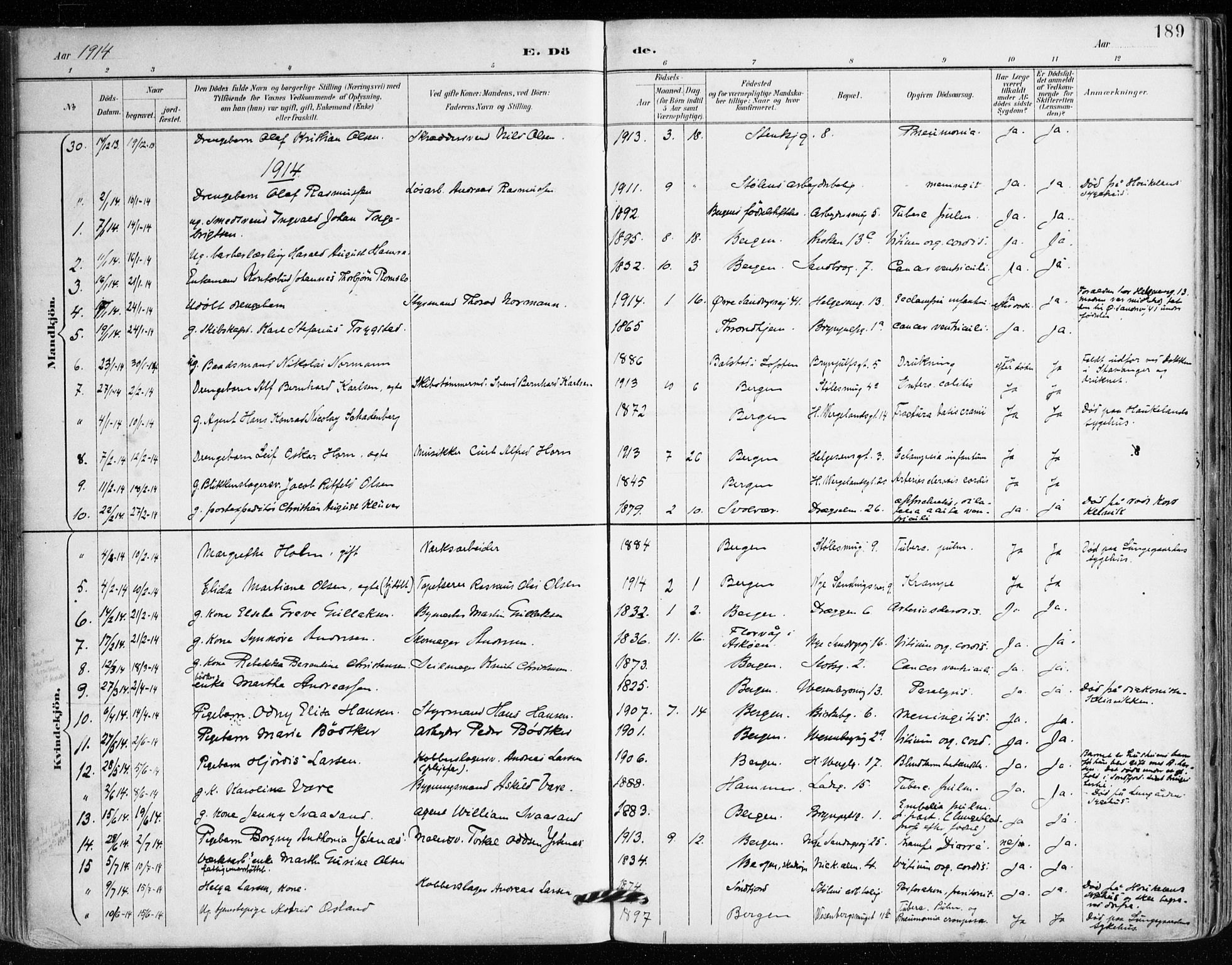 Mariakirken Sokneprestembete, AV/SAB-A-76901/H/Haa/L0008: Parish register (official) no. A 8, 1893-1942, p. 189