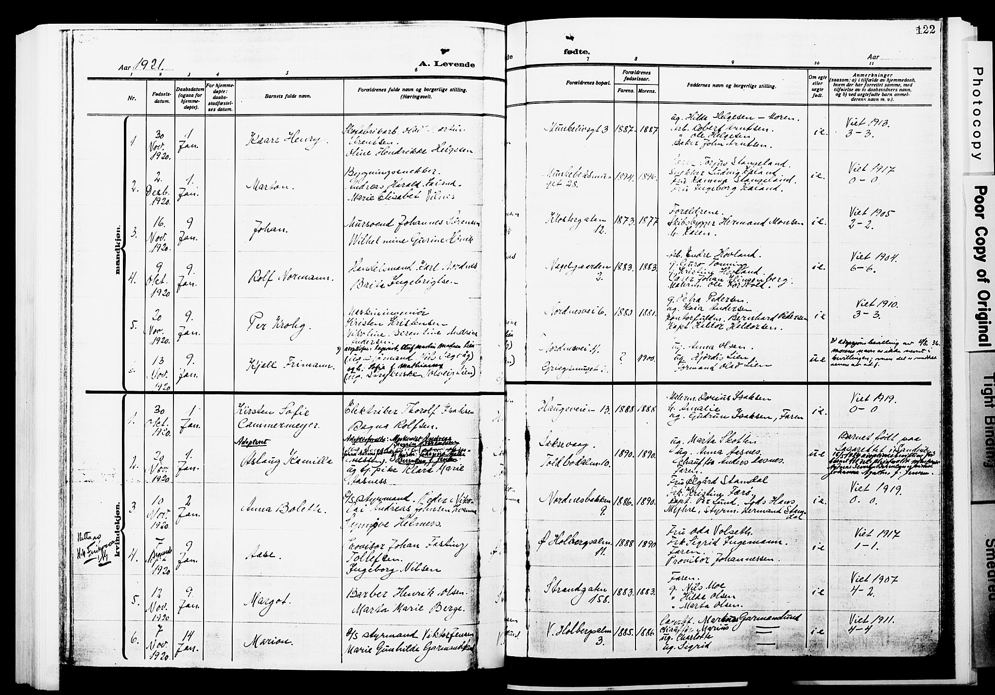 Nykirken Sokneprestembete, SAB/A-77101/H/Hab: Parish register (copy) no. B 7, 1916-1921, p. 122