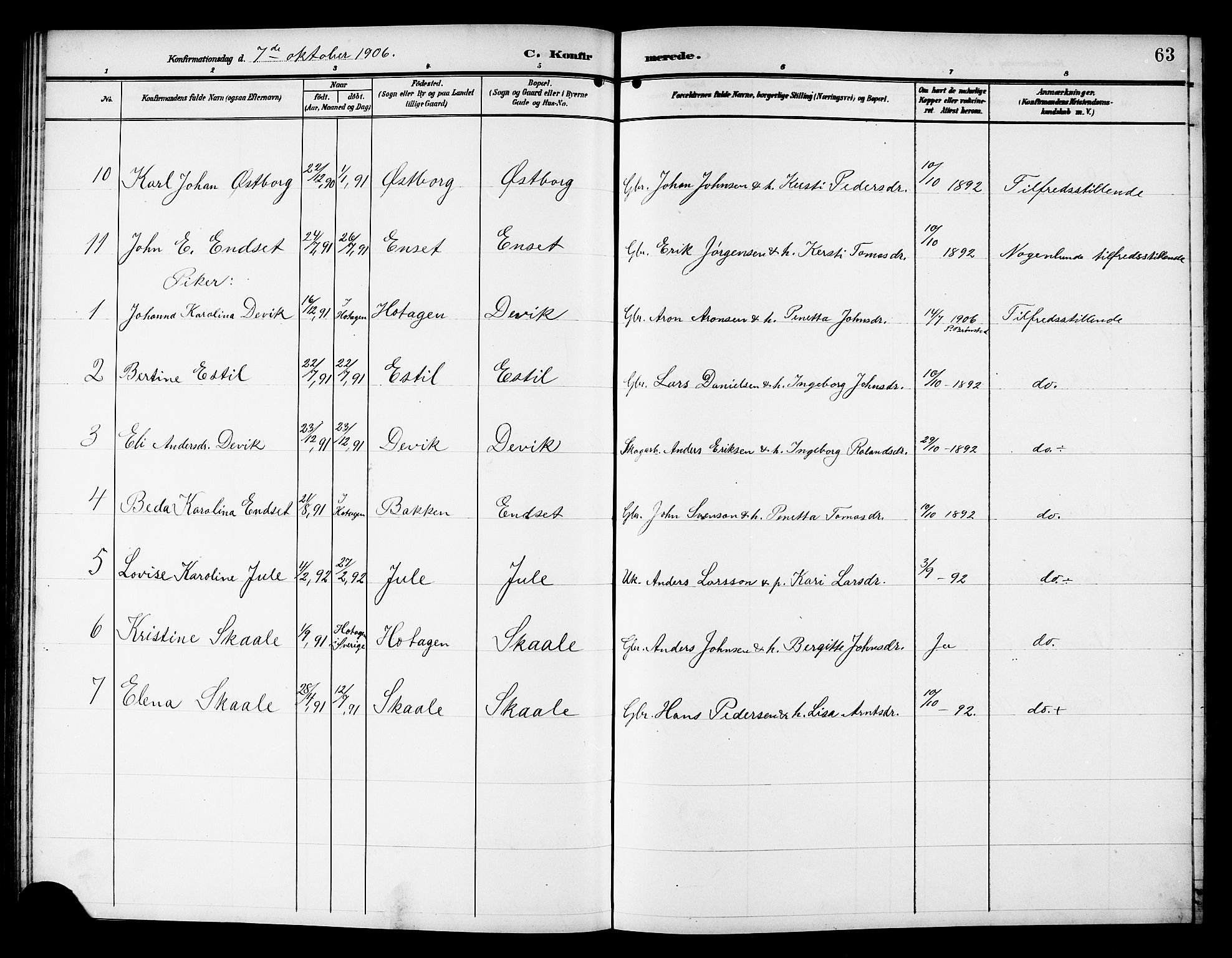 Ministerialprotokoller, klokkerbøker og fødselsregistre - Nord-Trøndelag, AV/SAT-A-1458/757/L0506: Parish register (copy) no. 757C01, 1904-1922, p. 63