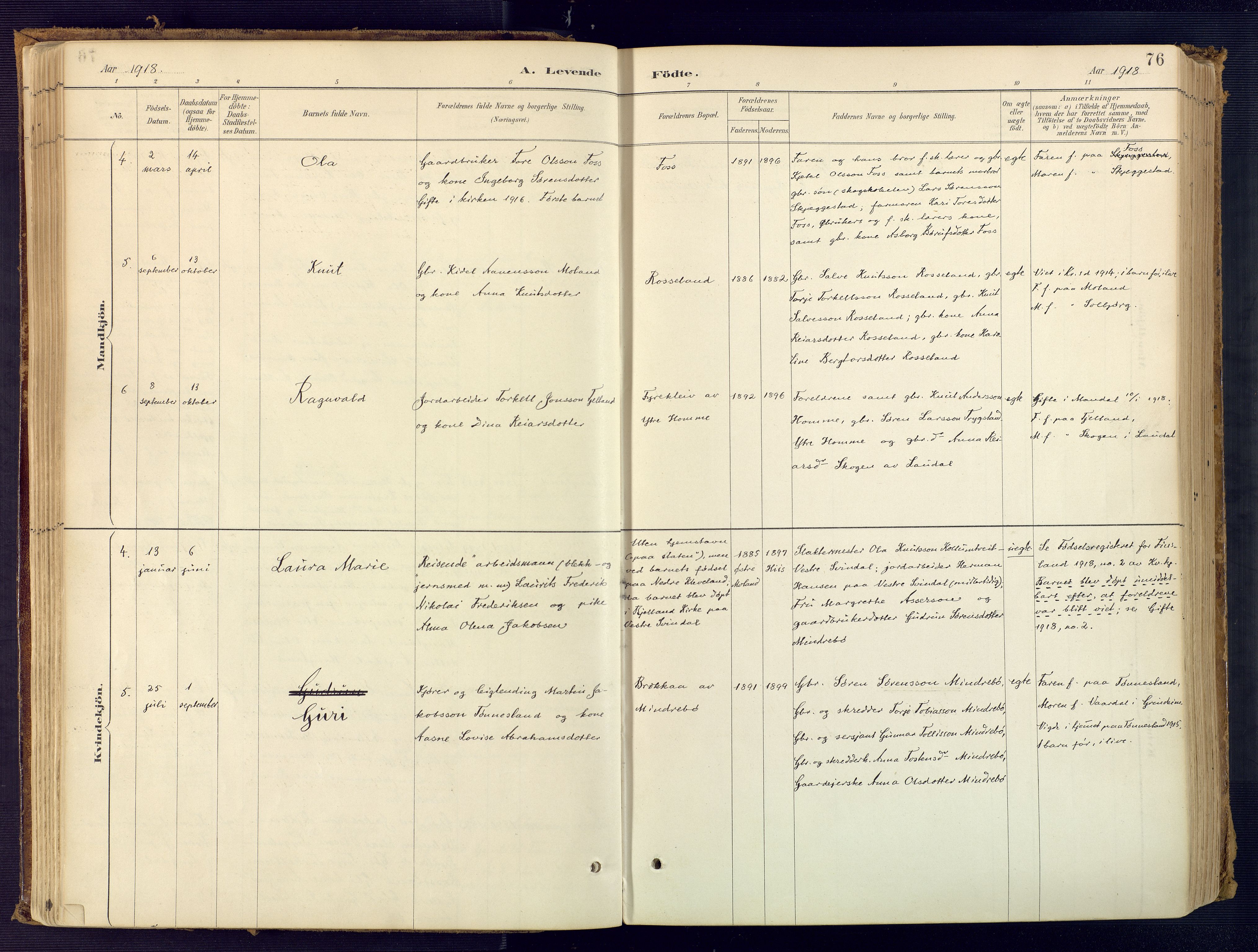 Bjelland sokneprestkontor, SAK/1111-0005/F/Fa/Faa/L0004: Parish register (official) no. A 4, 1887-1923, p. 76