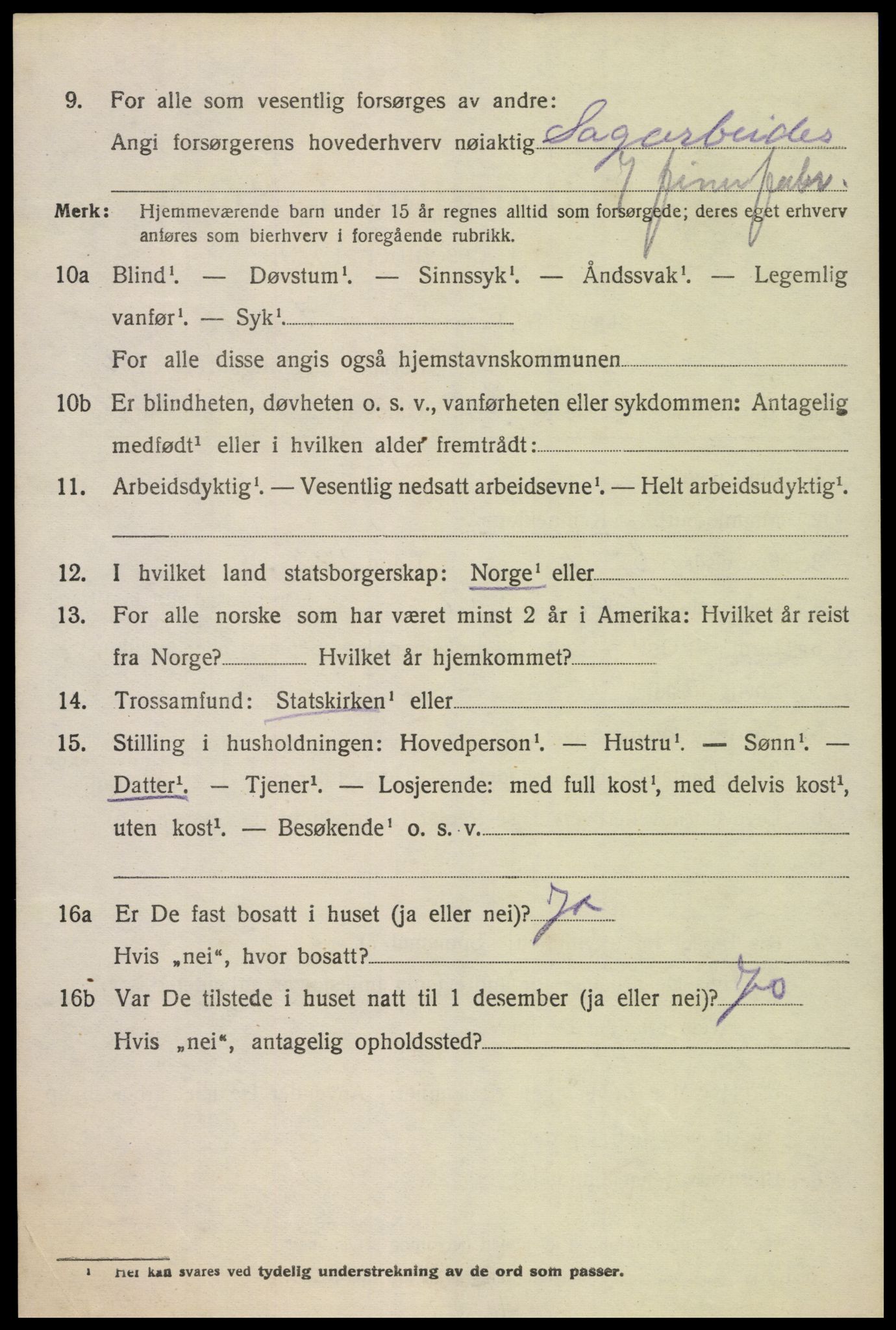 SAK, 1920 census for Oddernes, 1920, p. 5290