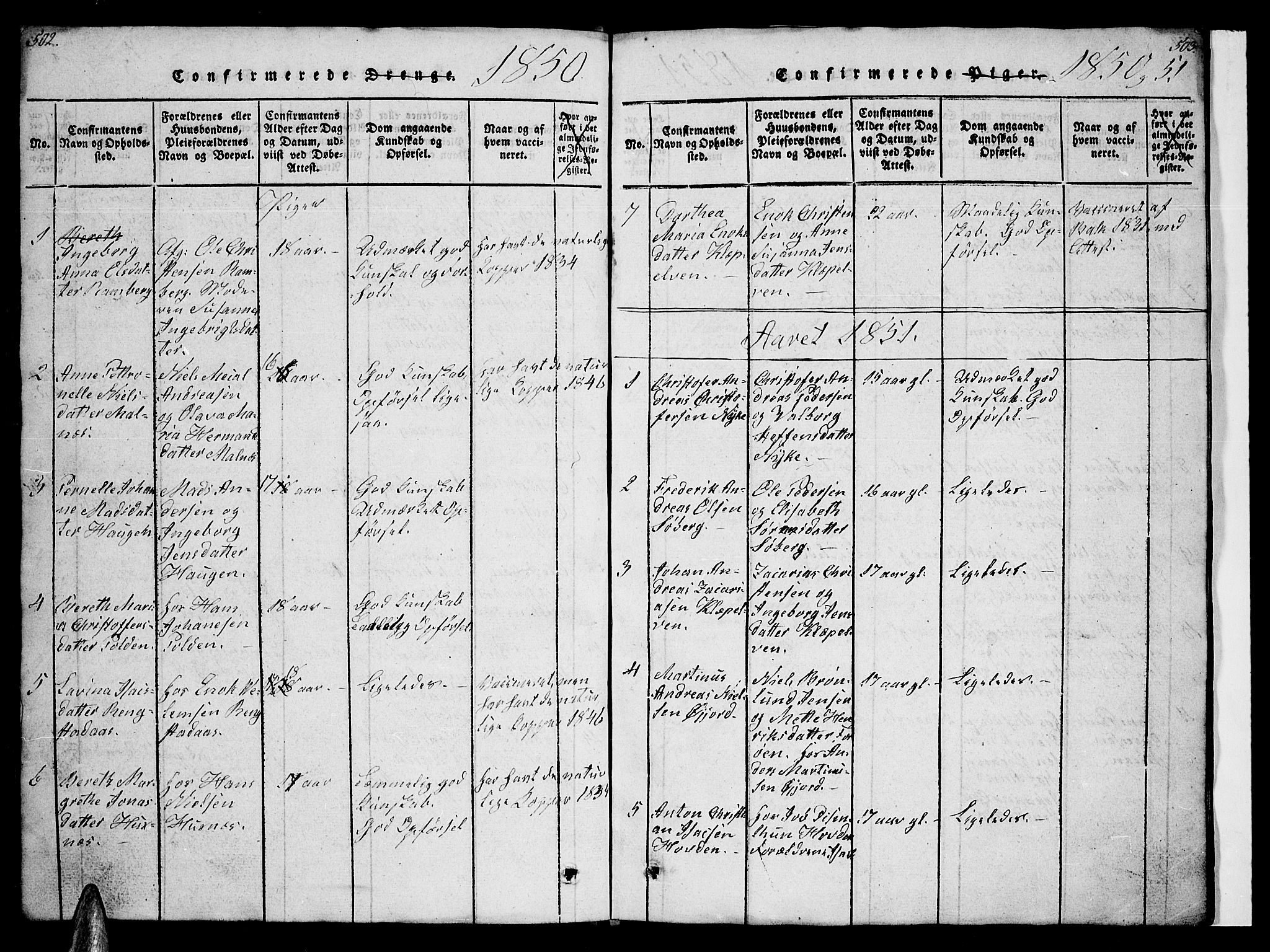 Ministerialprotokoller, klokkerbøker og fødselsregistre - Nordland, AV/SAT-A-1459/891/L1312: Parish register (copy) no. 891C01, 1820-1856, p. 502-503