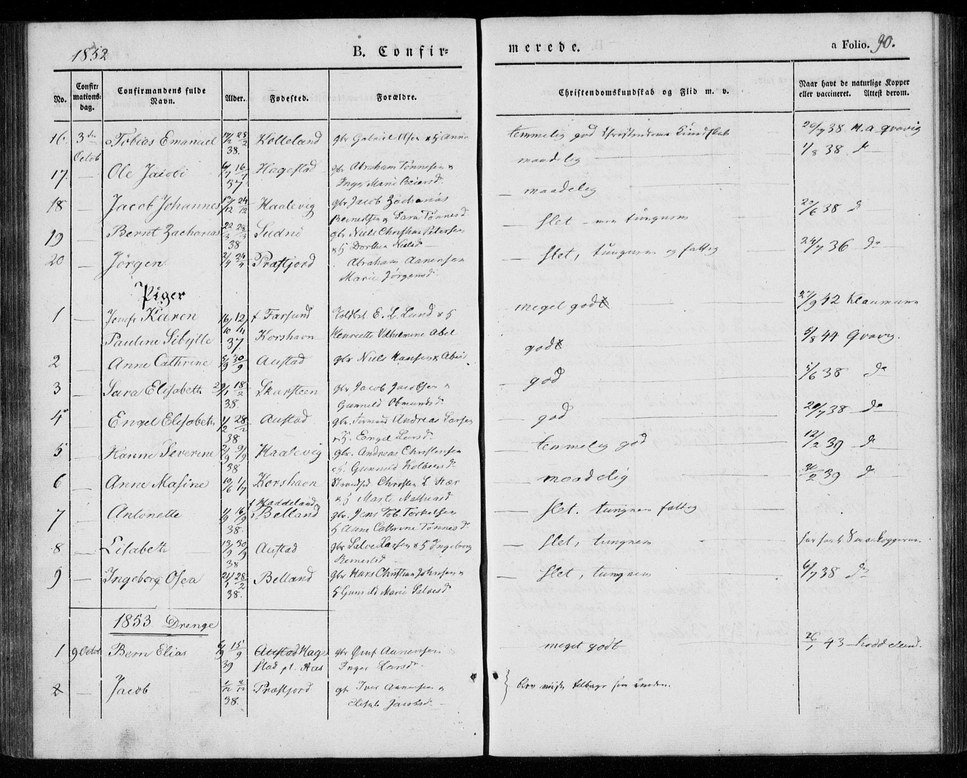 Lyngdal sokneprestkontor, AV/SAK-1111-0029/F/Fa/Faa/L0001: Parish register (official) no. A 1, 1837-1857, p. 90