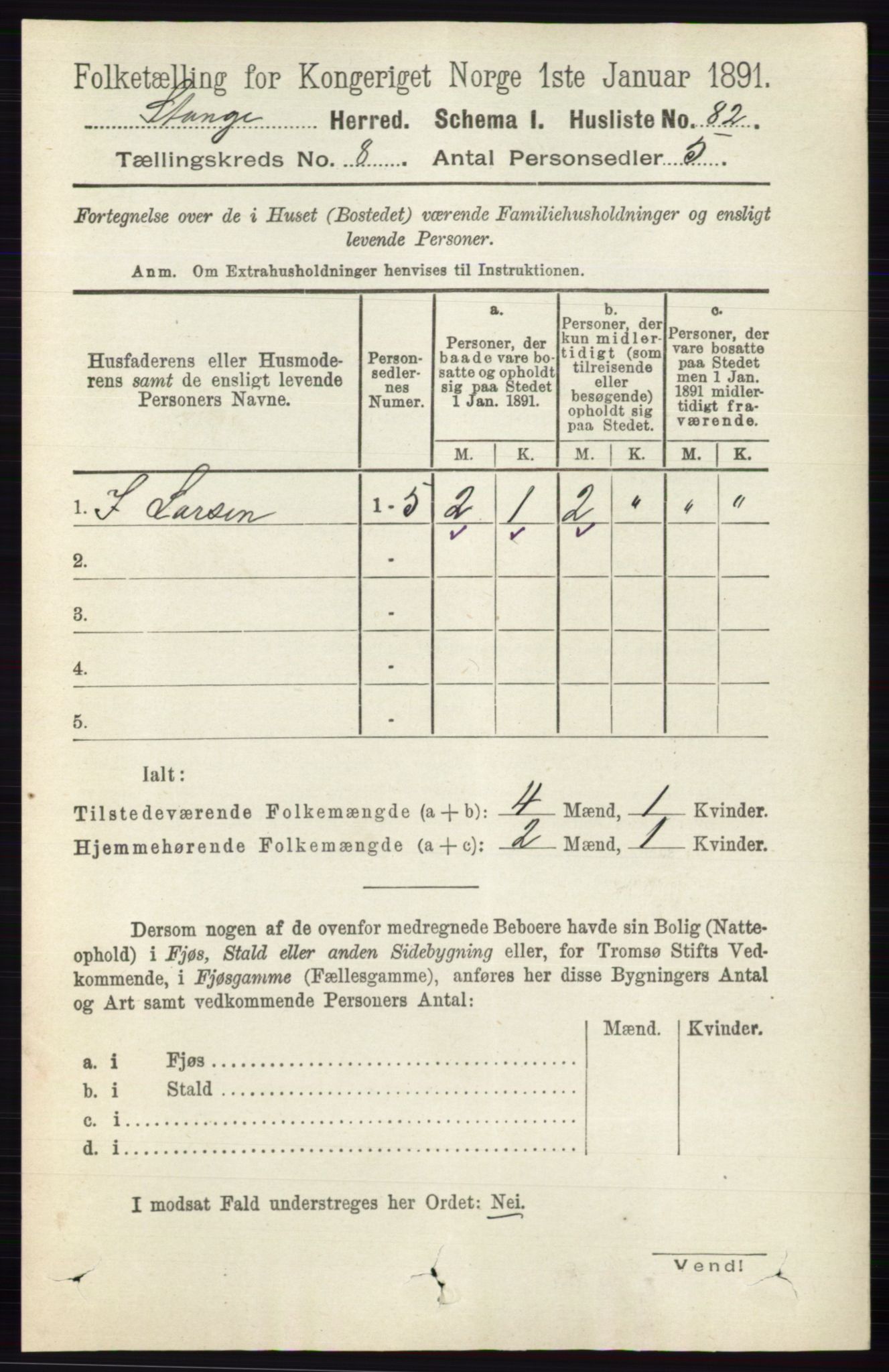 RA, 1891 census for 0417 Stange, 1891, p. 5324