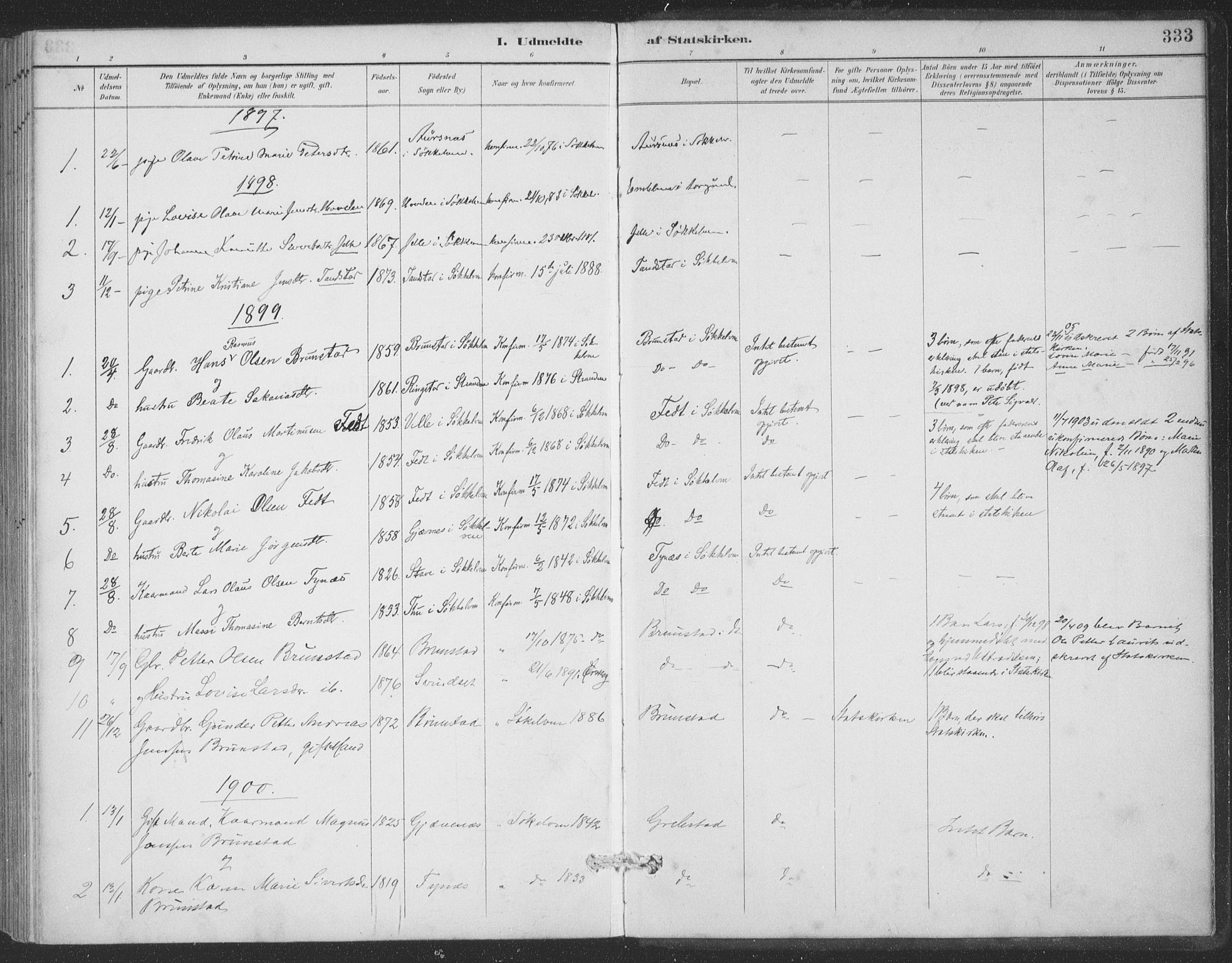 Ministerialprotokoller, klokkerbøker og fødselsregistre - Møre og Romsdal, SAT/A-1454/523/L0335: Parish register (official) no. 523A02, 1891-1911, p. 333