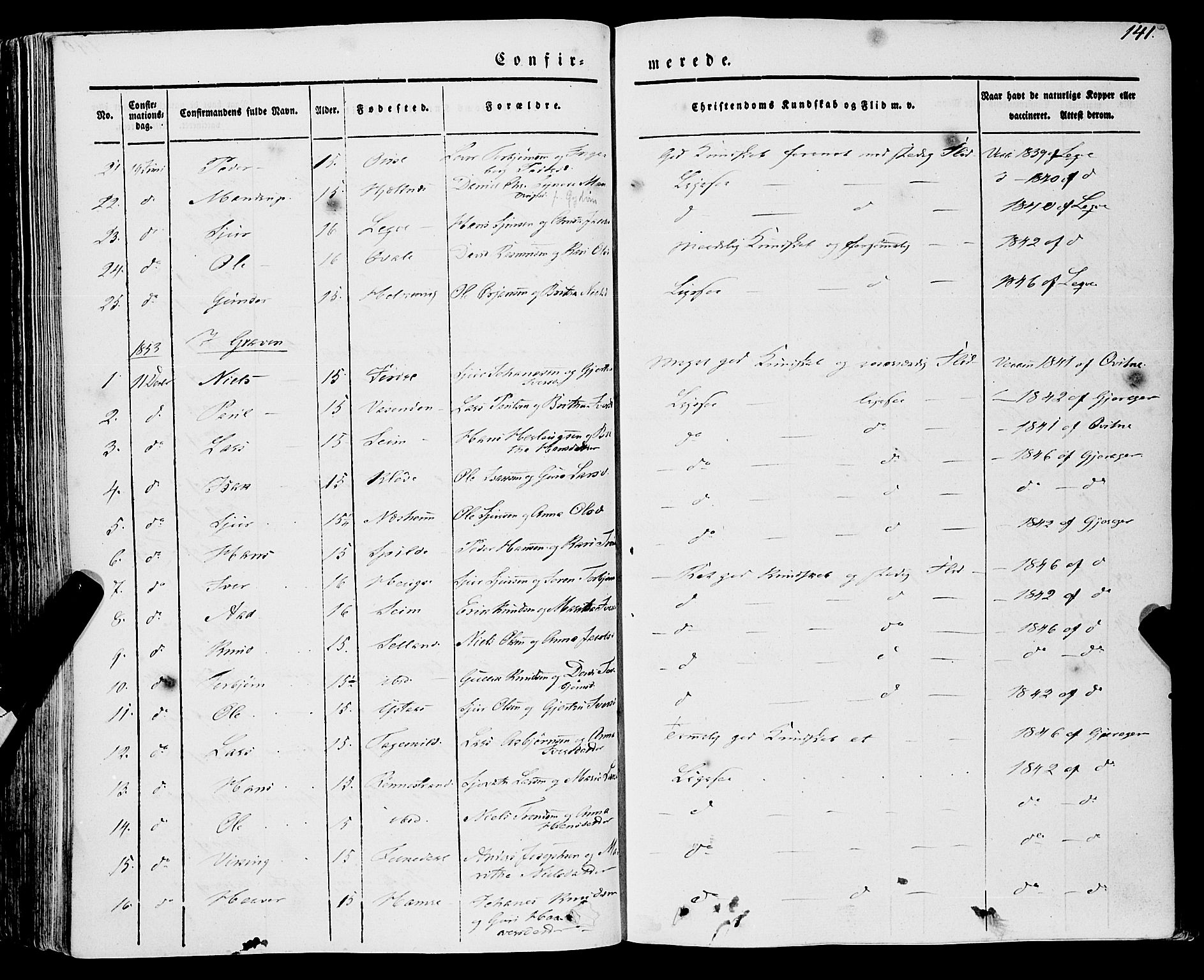 Ulvik sokneprestembete, AV/SAB-A-78801/H/Haa: Parish register (official) no. A 12, 1839-1853, p. 141