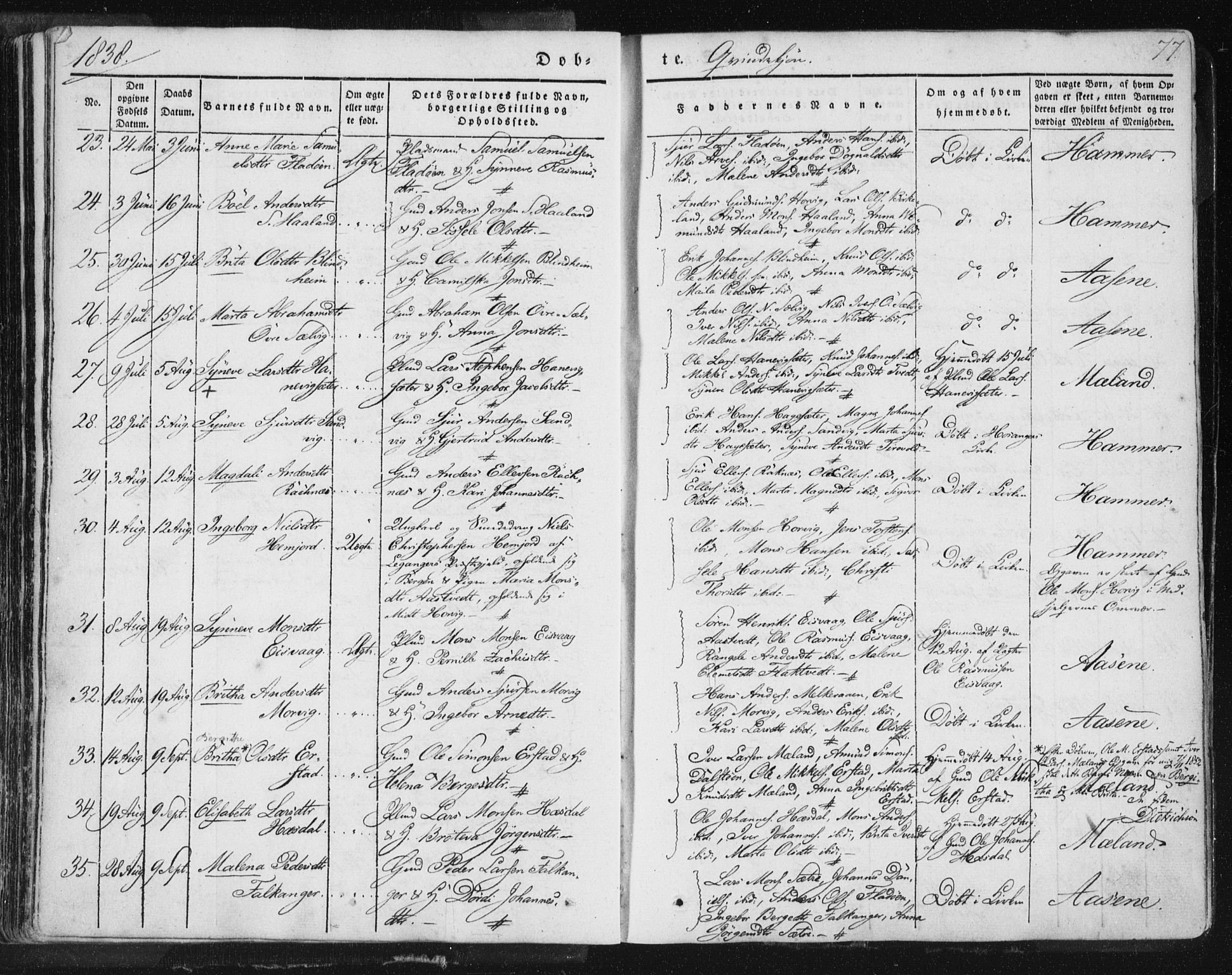 Hamre sokneprestembete, SAB/A-75501/H/Ha/Haa/Haaa/L0012: Parish register (official) no. A 12, 1834-1845, p. 77
