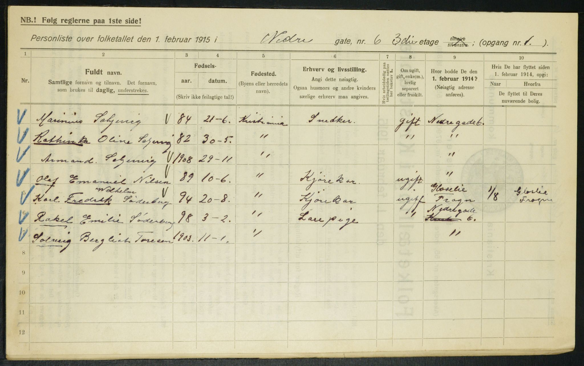 OBA, Municipal Census 1915 for Kristiania, 1915, p. 68609