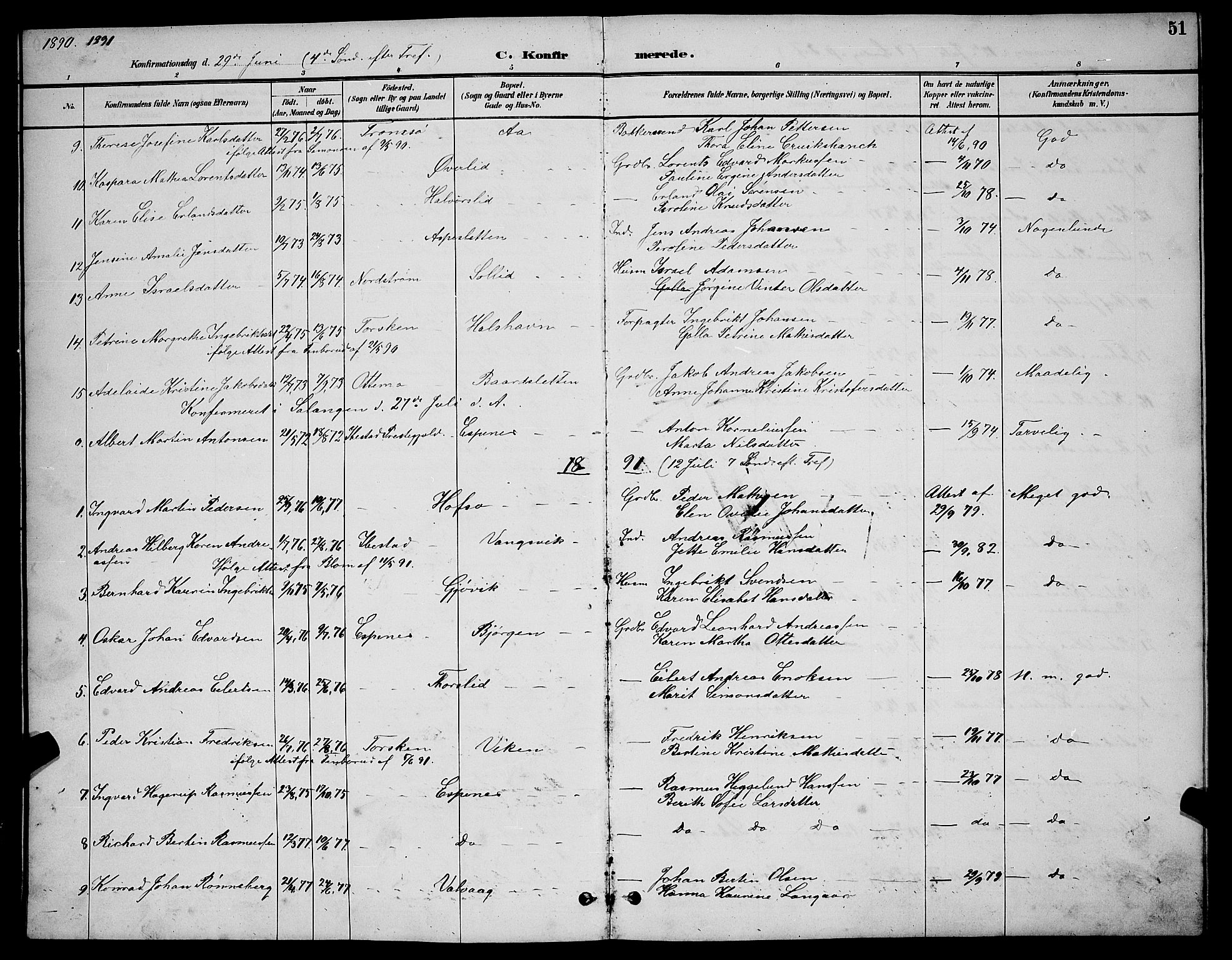 Tranøy sokneprestkontor, AV/SATØ-S-1313/I/Ia/Iab/L0004klokker: Parish register (copy) no. 4, 1888-1901, p. 51