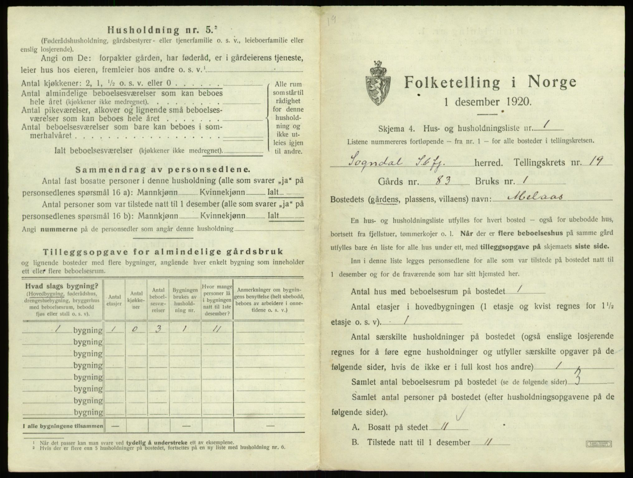 SAB, 1920 census for Sogndal, 1920, p. 1023