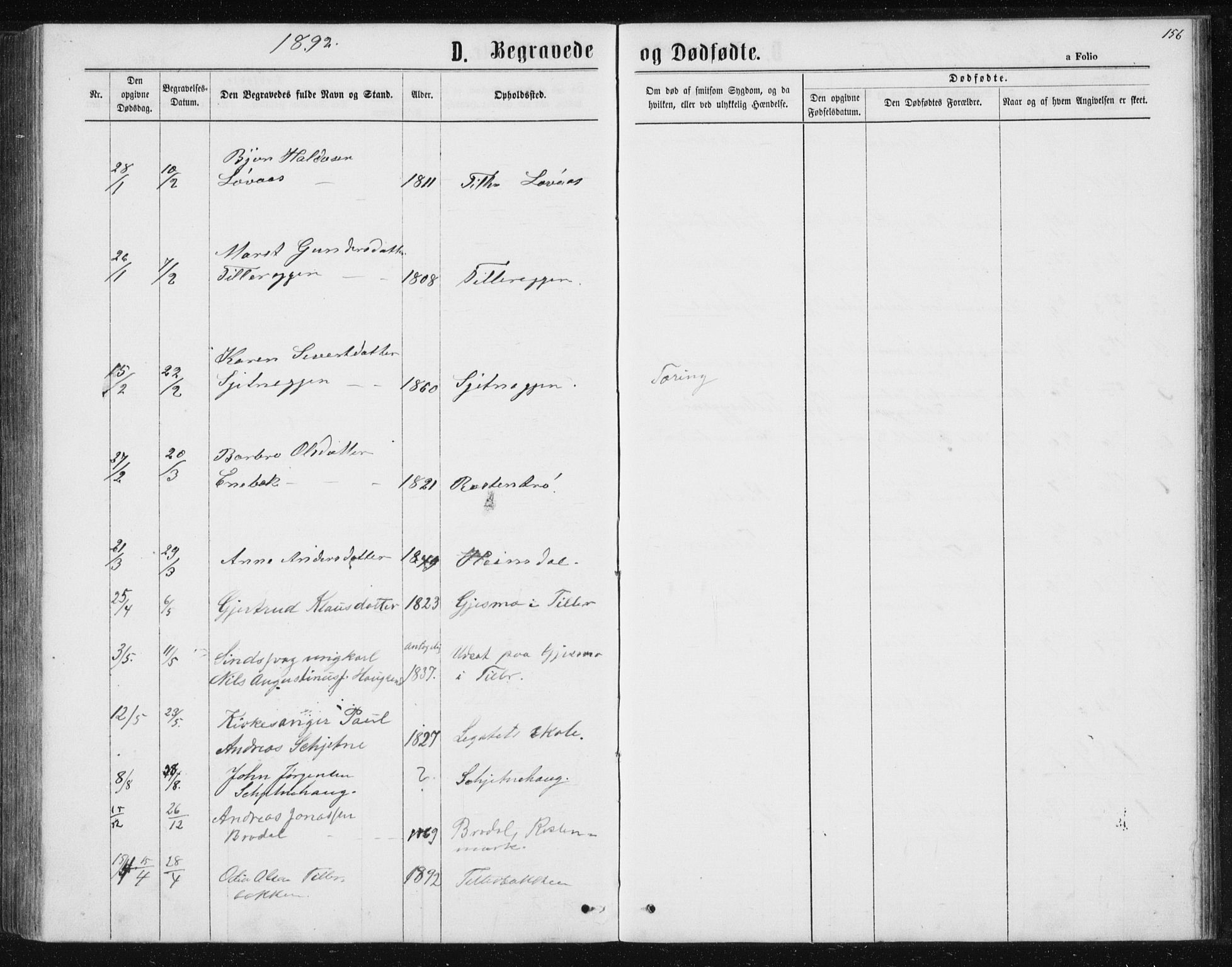 Ministerialprotokoller, klokkerbøker og fødselsregistre - Sør-Trøndelag, SAT/A-1456/621/L0459: Parish register (copy) no. 621C02, 1866-1895, p. 156