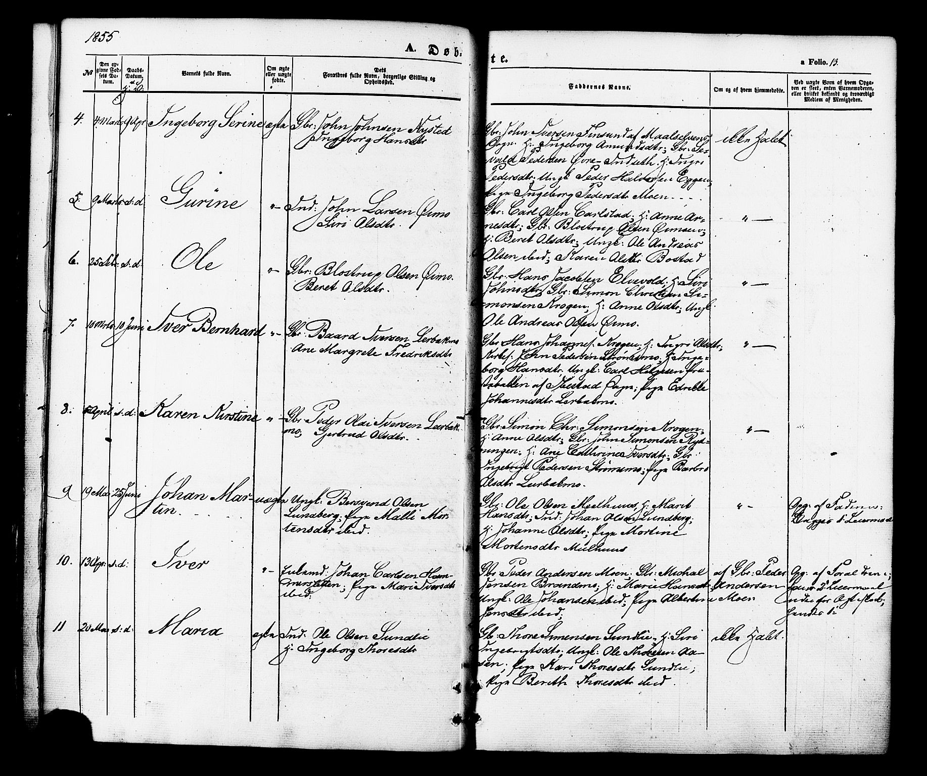 Målselv sokneprestembete, SATØ/S-1311/G/Ga/Gaa/L0008kirke: Parish register (official) no. 8, 1851-1877, p. 13
