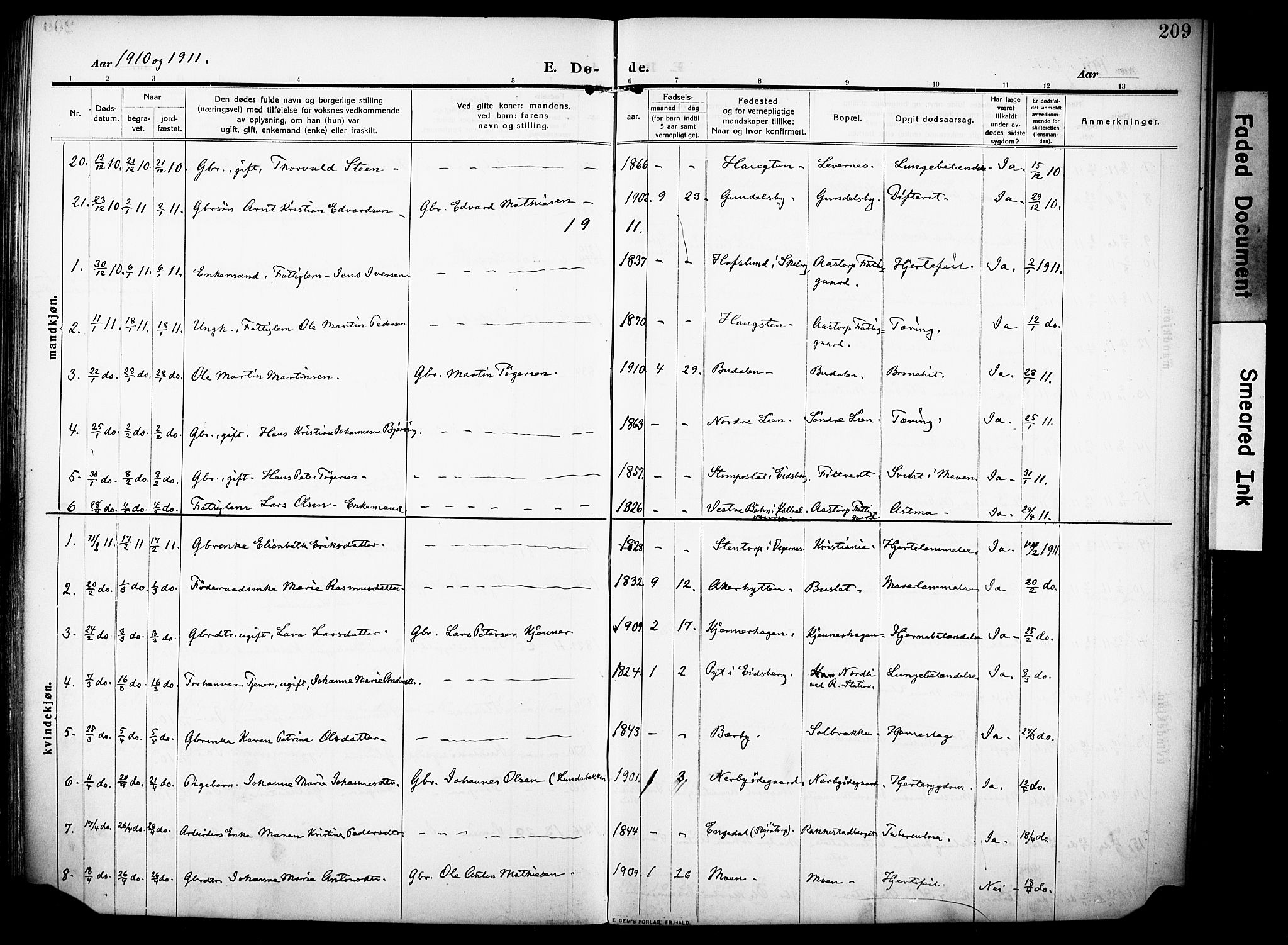 Rakkestad prestekontor Kirkebøker, AV/SAO-A-2008/F/Fa/L0015: Parish register (official) no. I 15, 1909-1922, p. 209