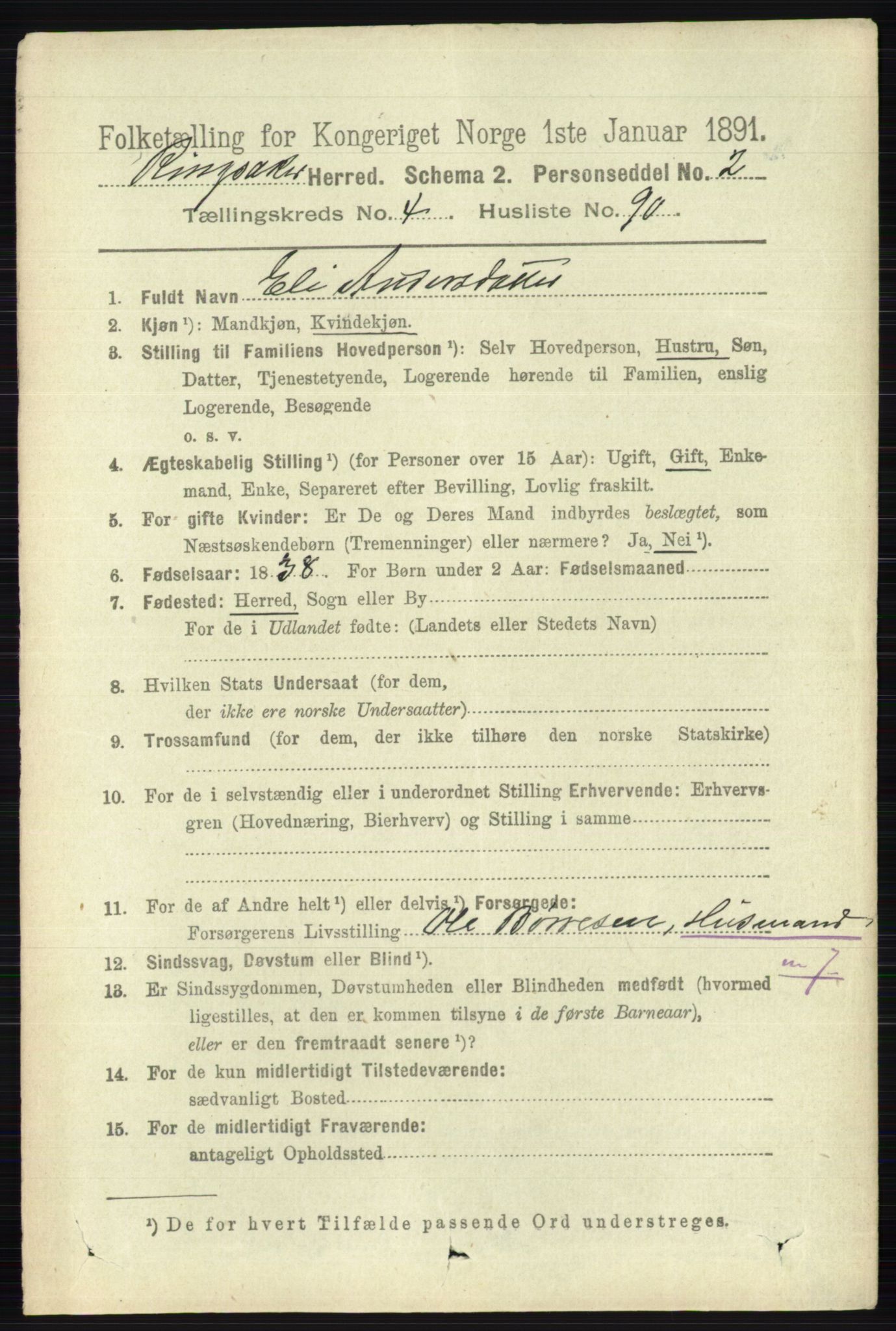 RA, 1891 census for 0412 Ringsaker, 1891, p. 2293