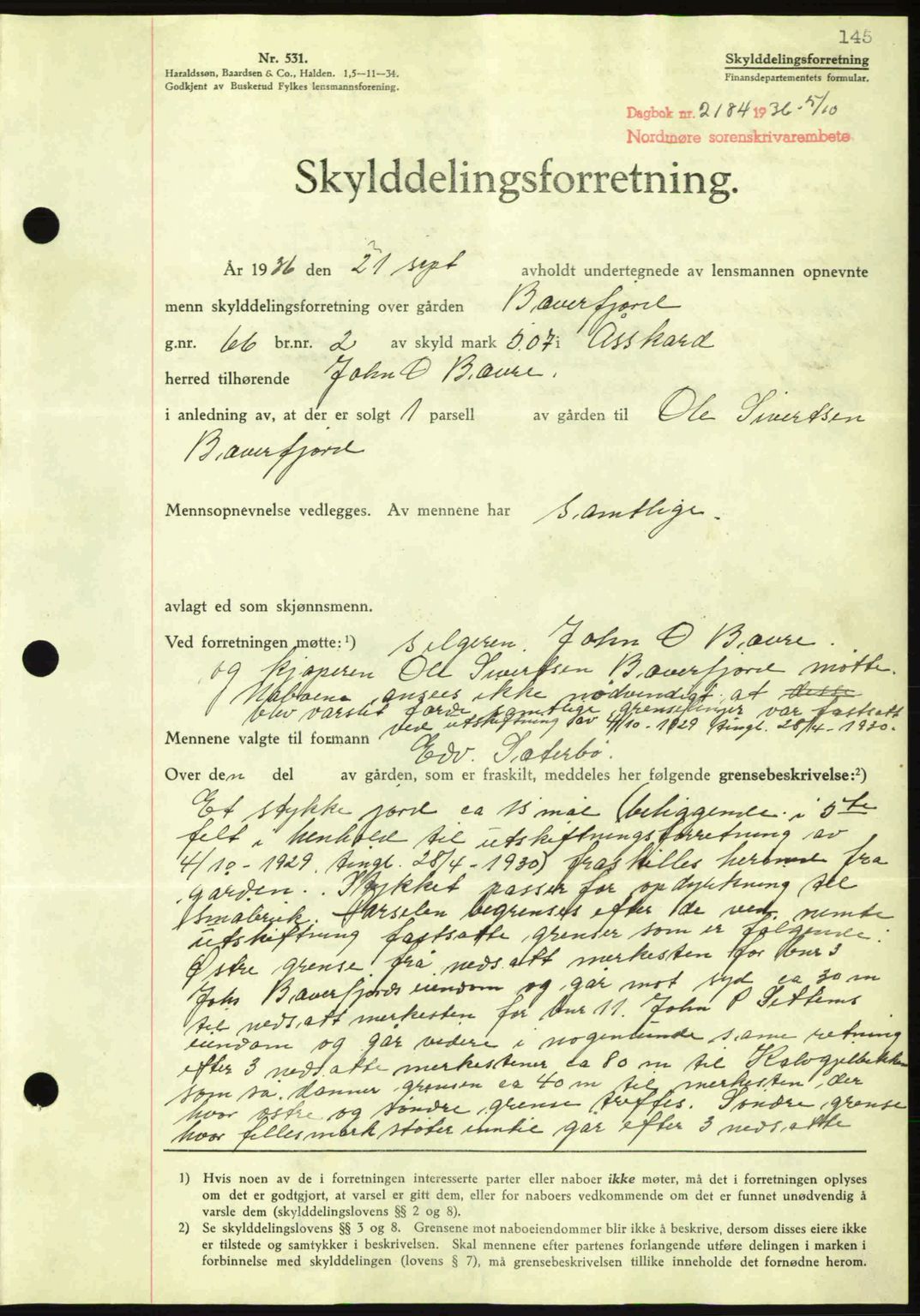 Nordmøre sorenskriveri, AV/SAT-A-4132/1/2/2Ca: Mortgage book no. A80, 1936-1937, Diary no: : 2184/1936