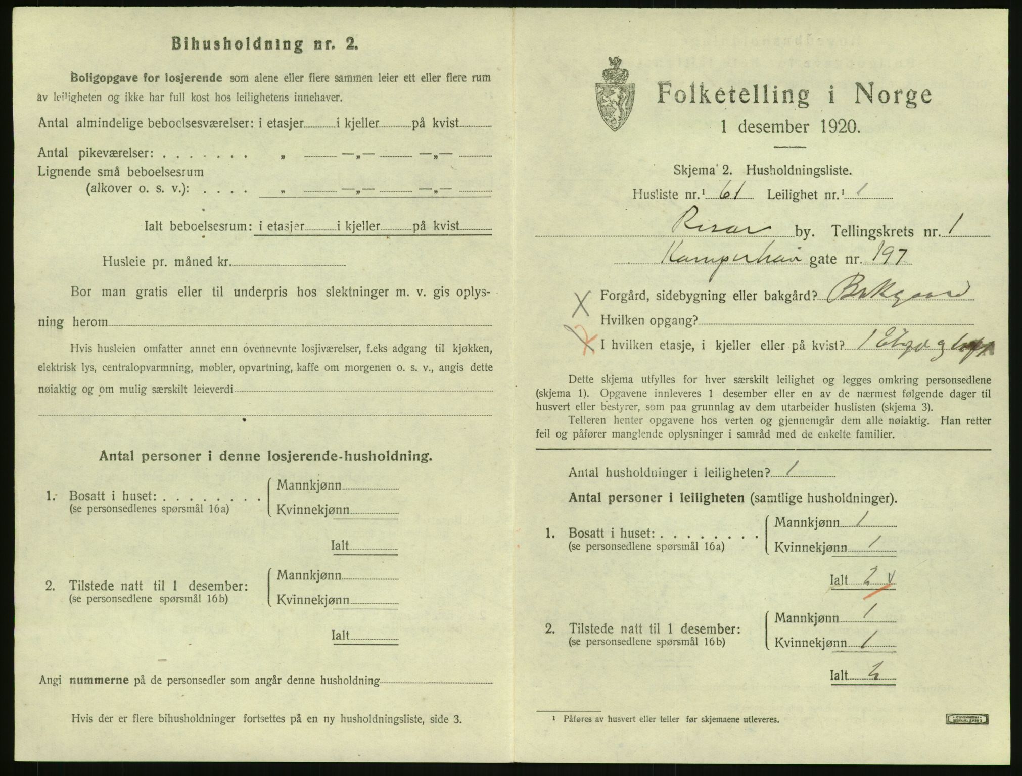 SAK, 1920 census for Risør, 1920, p. 1485