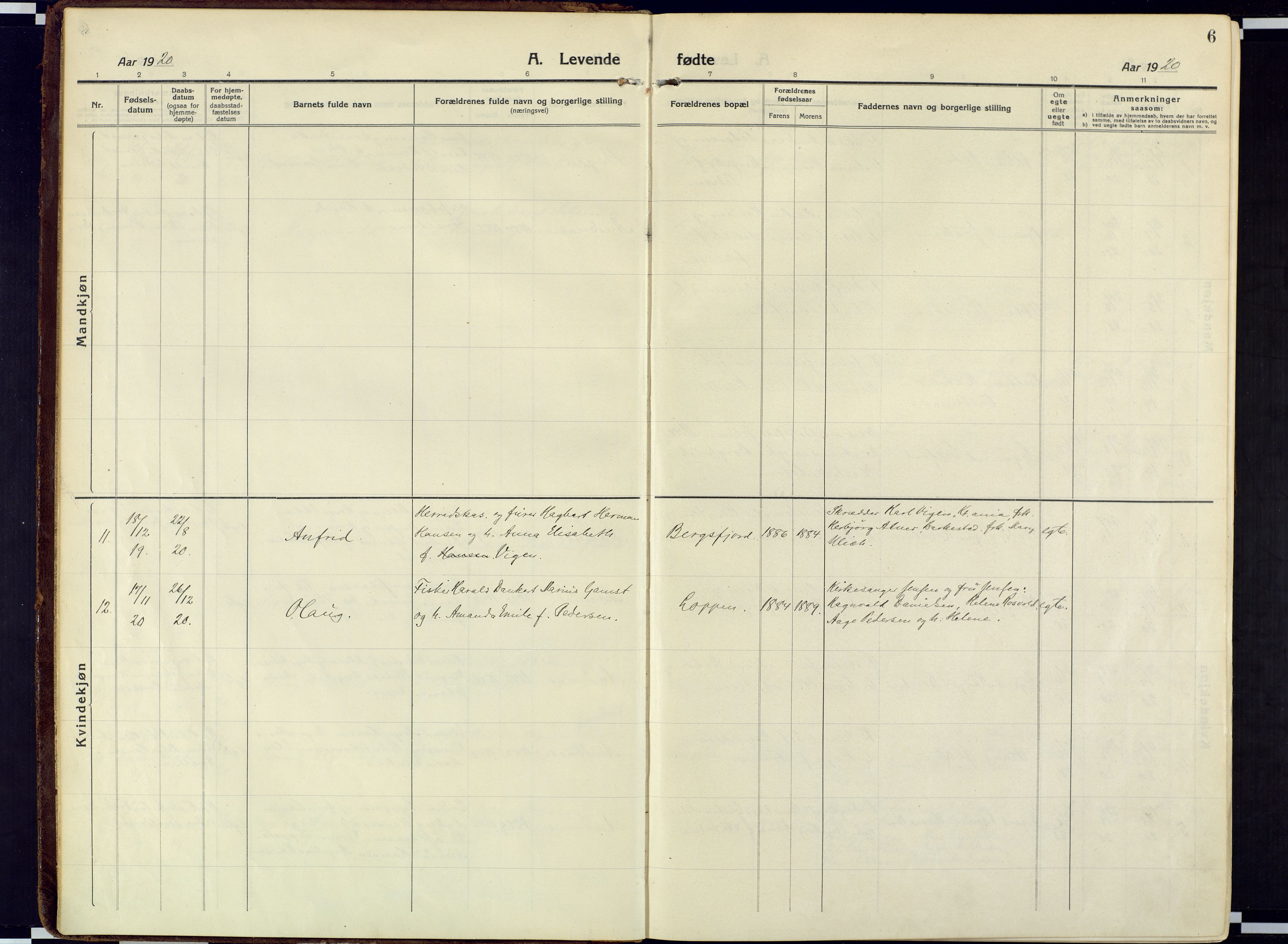 Loppa sokneprestkontor, SATØ/S-1339/H/Ha/L0013kirke: Parish register (official) no. 13, 1920-1932, p. 6